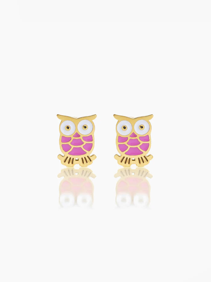 Mac Owl Charm 18K Gold Plated Kid's Stud Earrings