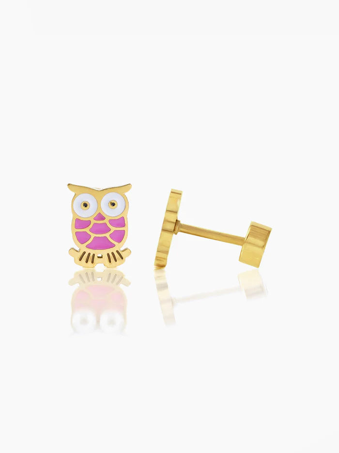 Mac Owl Charm 18K Gold Plated Kid's Stud Earrings