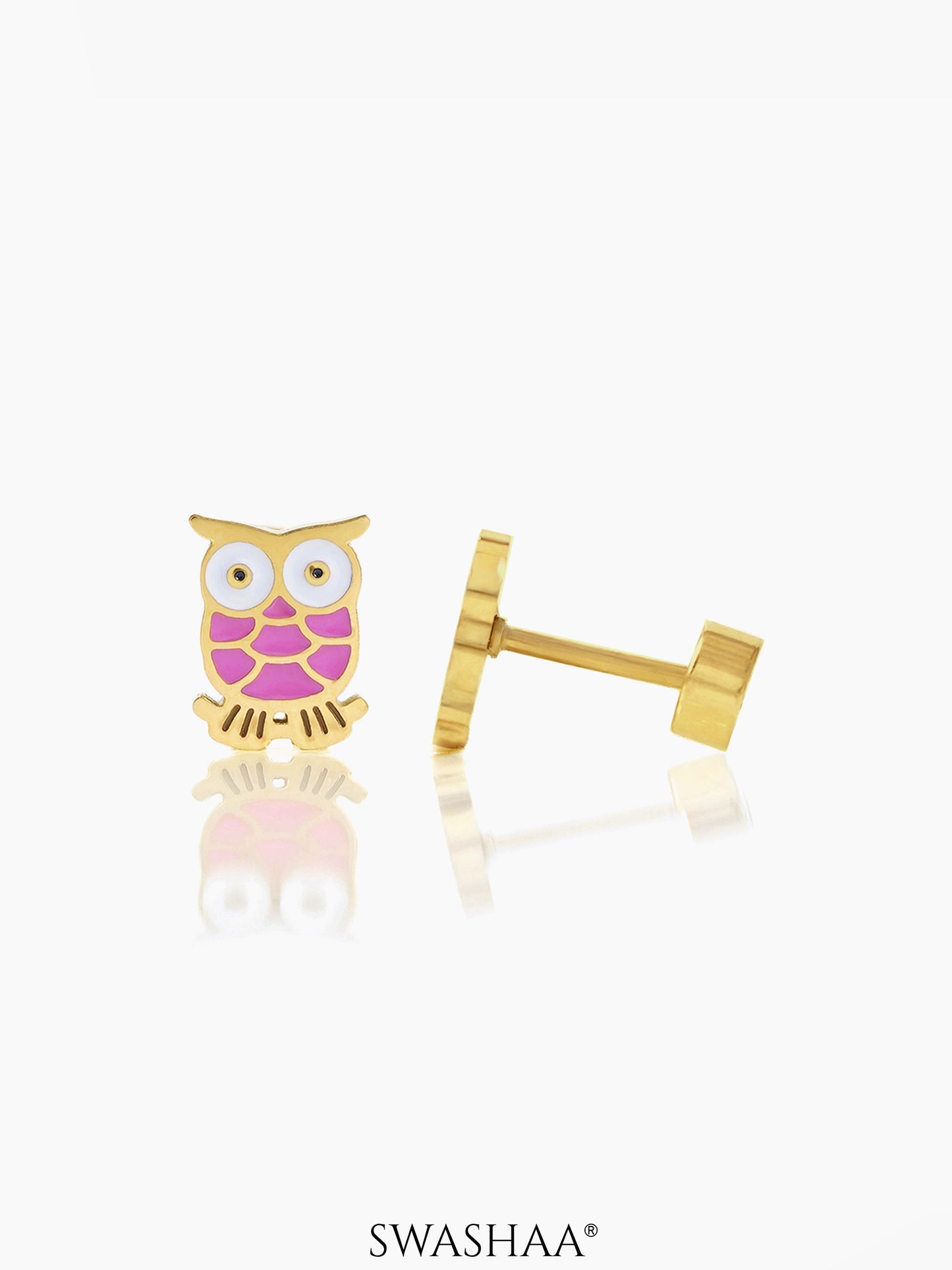 Mac Owl Charm 18K Gold Plated Kid's Stud Earrings
