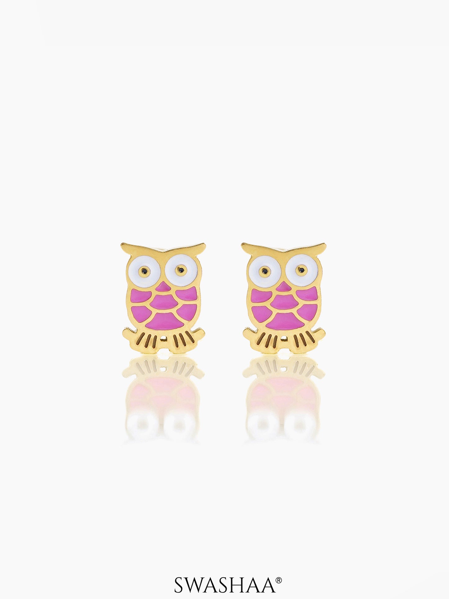 Mac Owl Charm 18K Gold Plated Kid's Stud Earrings