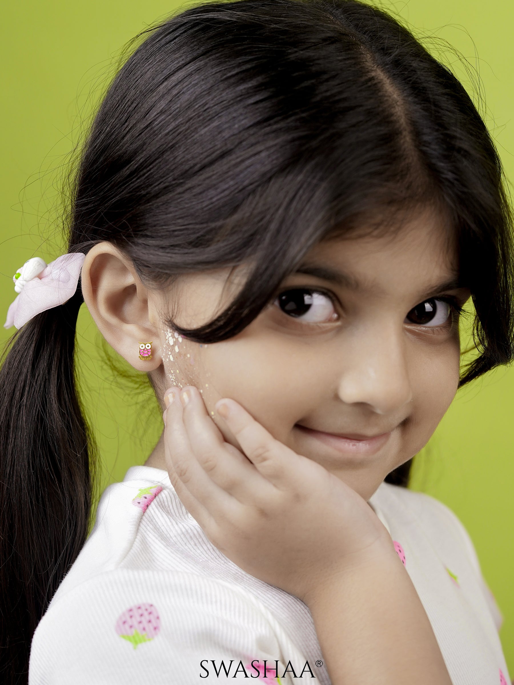 Mac Owl Charm 18K Gold Plated Kid's Stud Earrings