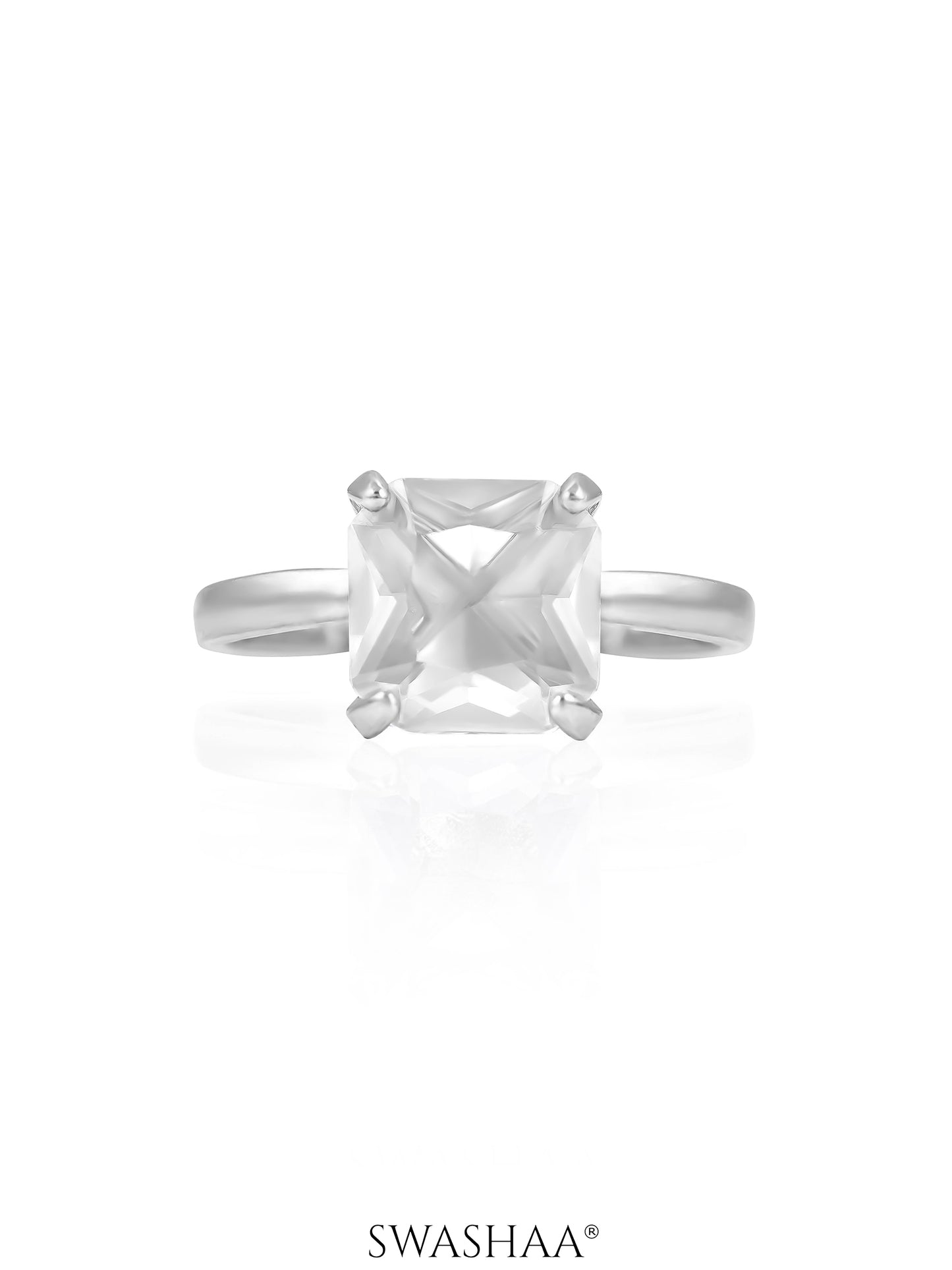 Mack Diamond Solitaire White Silver Ring