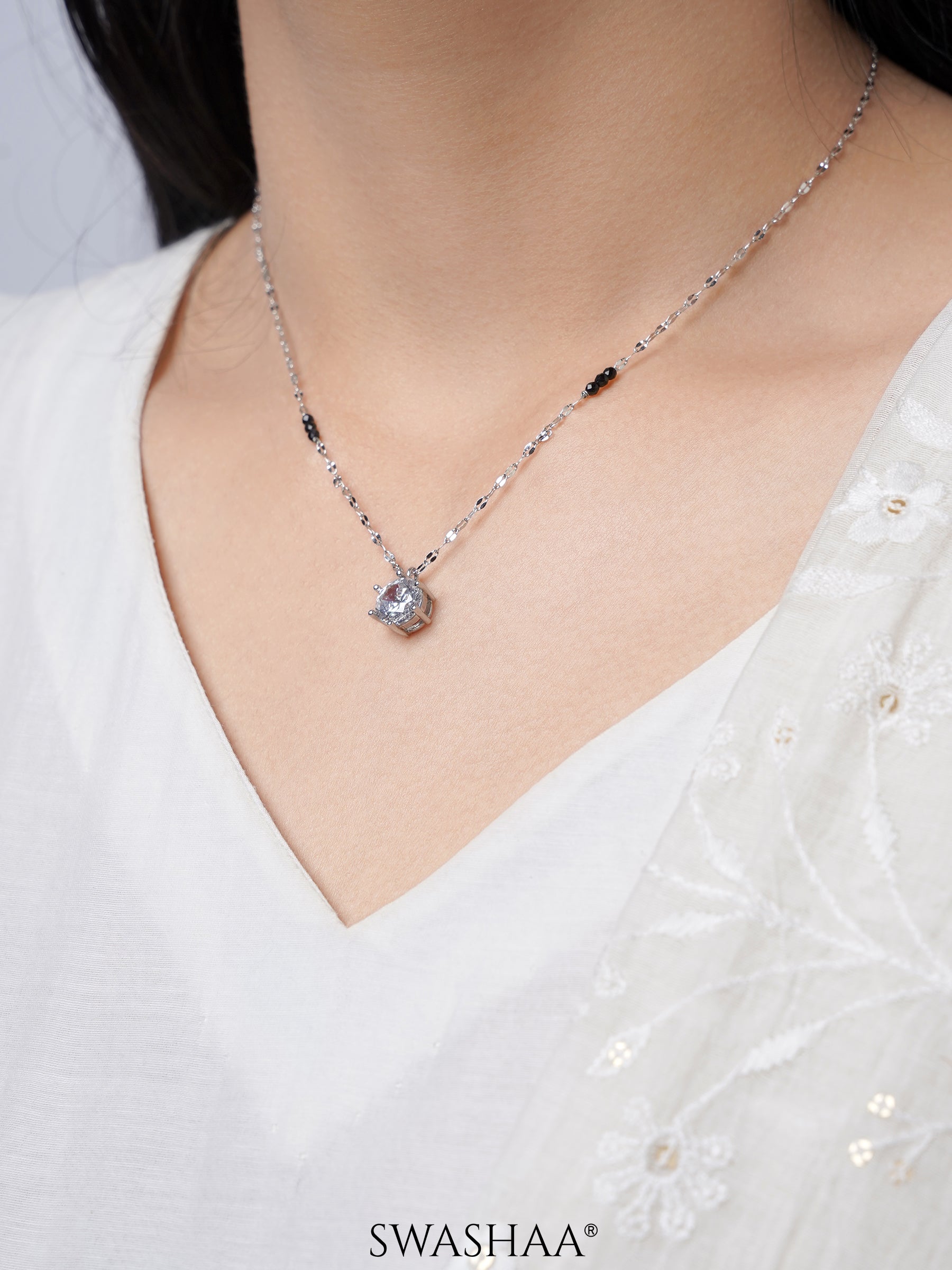 Madan Diamond Solitaire Silver Mangalsutra