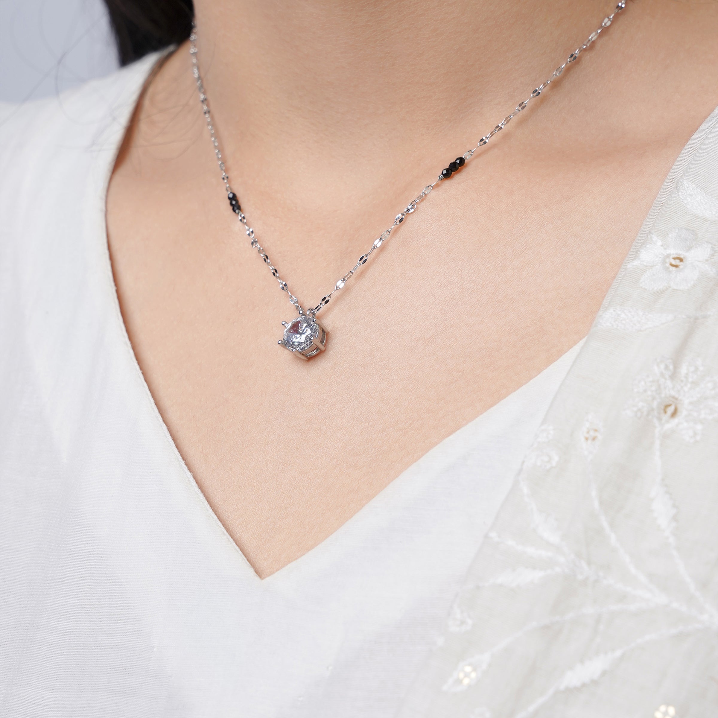 Madan Diamond Solitaire Silver Mangalsutra