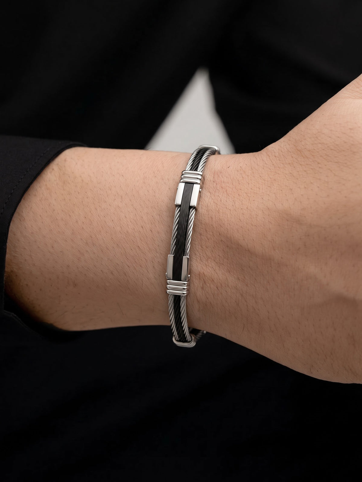 Maddox Silver - Black Wired Men's Bracelet
