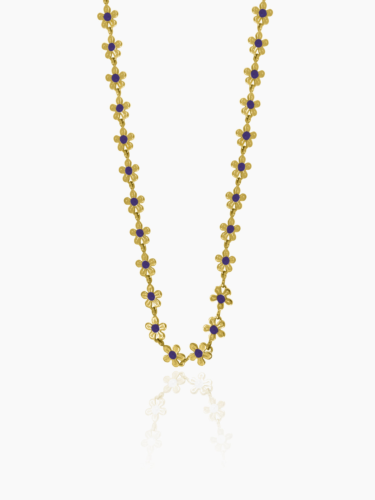 Madona Daisy Flower Blue 14K Gold Plated Chain Necklace