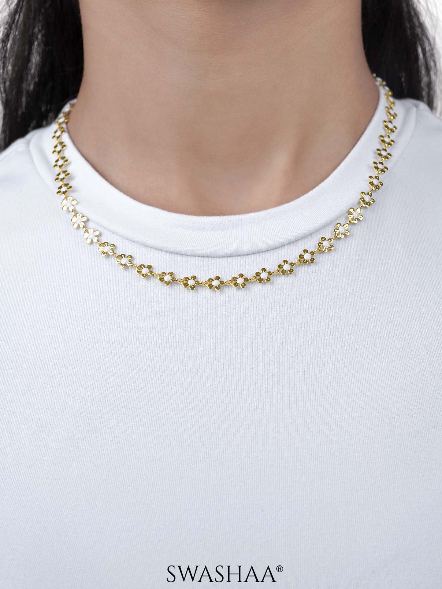 Madona Daisy Flower White 14K Gold Plated Necklace