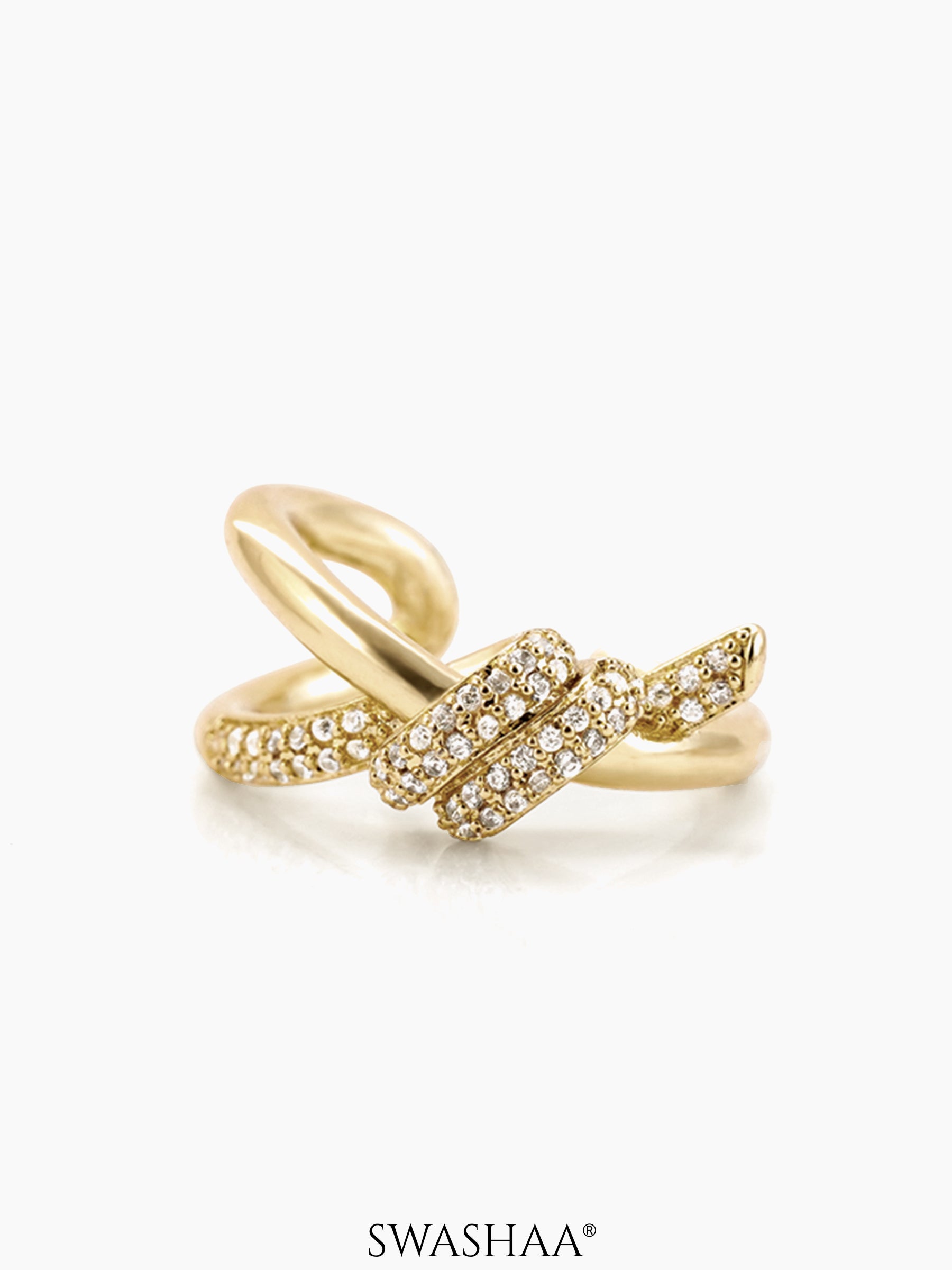 Mae Elegant Twisted Shimmering Crystals 14K Gold Plated Ring