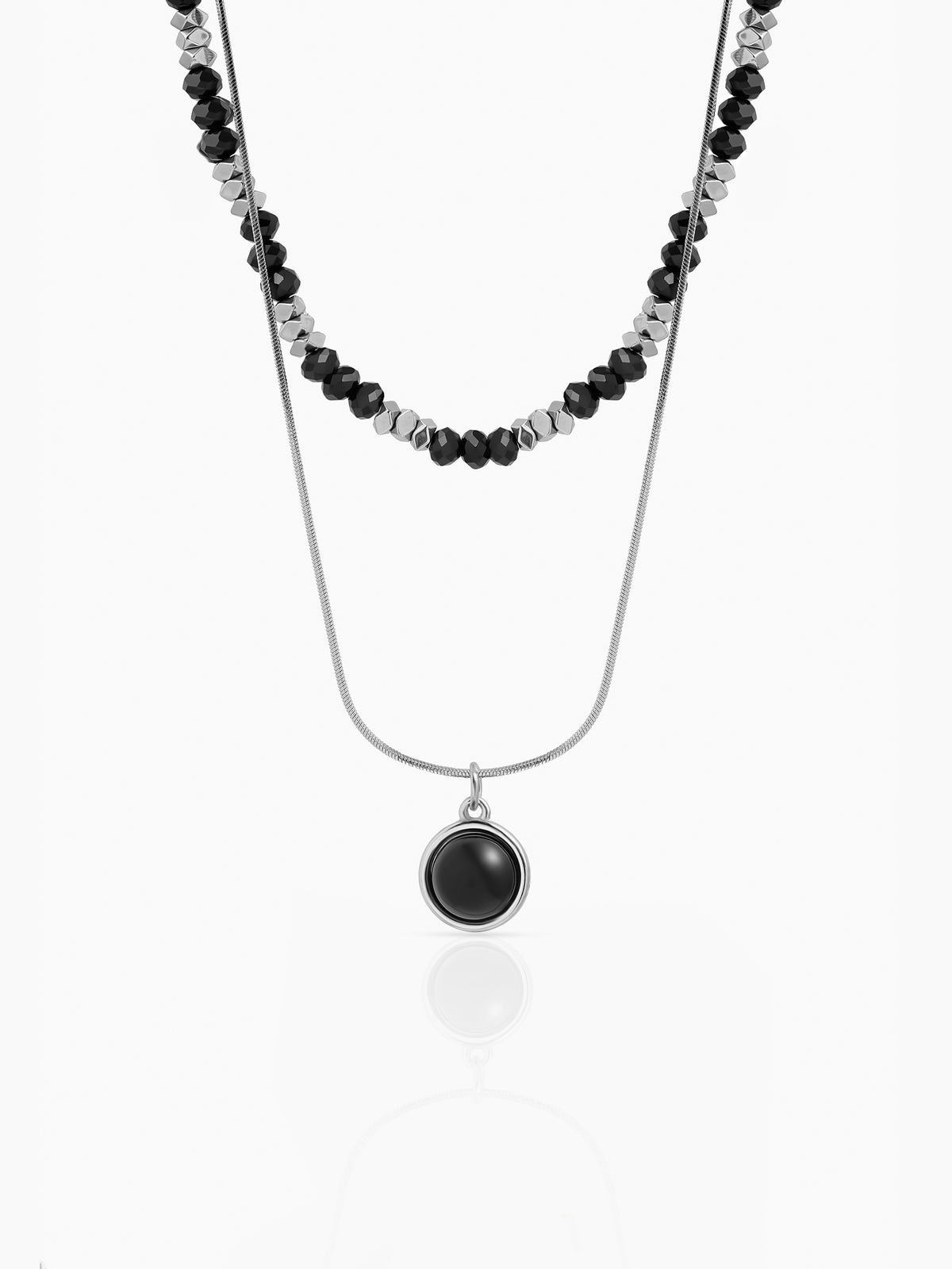 Maelor Beaded Layered Men's Silver Chain Pendant