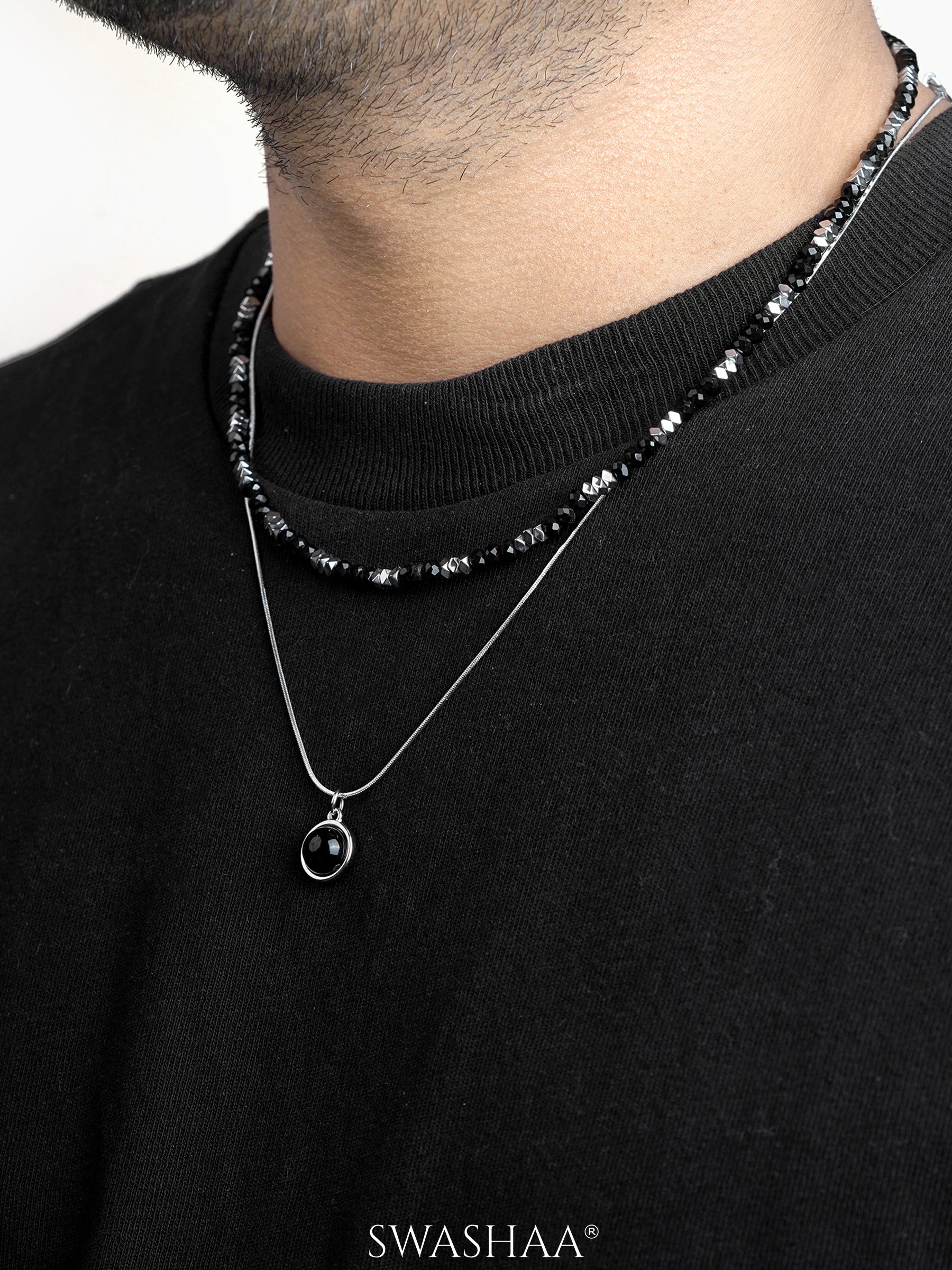 Maelor Beaded Layered Men's Silver Chain Pendant