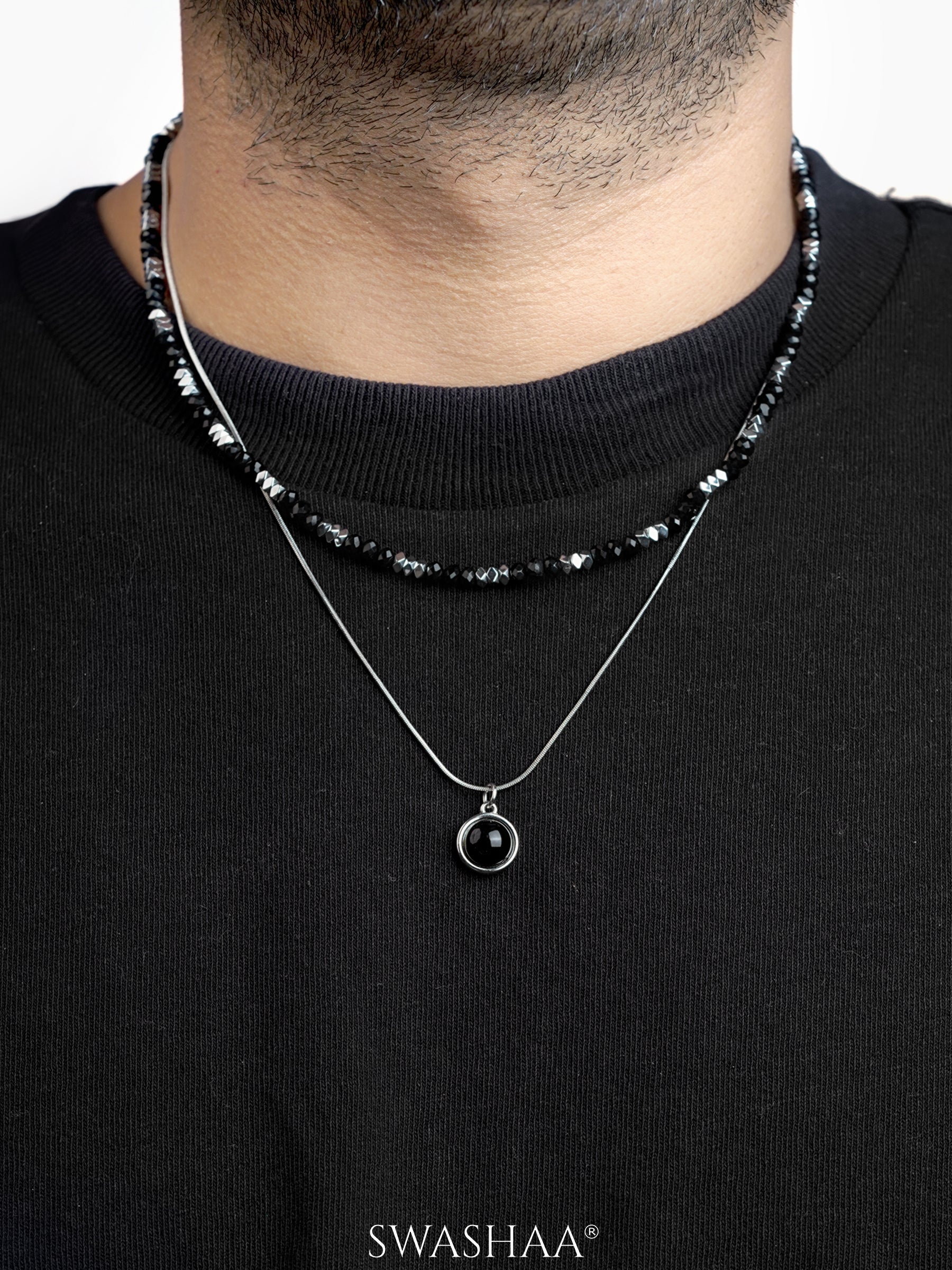Maelor Beaded Layered Men's Silver Chain Pendant