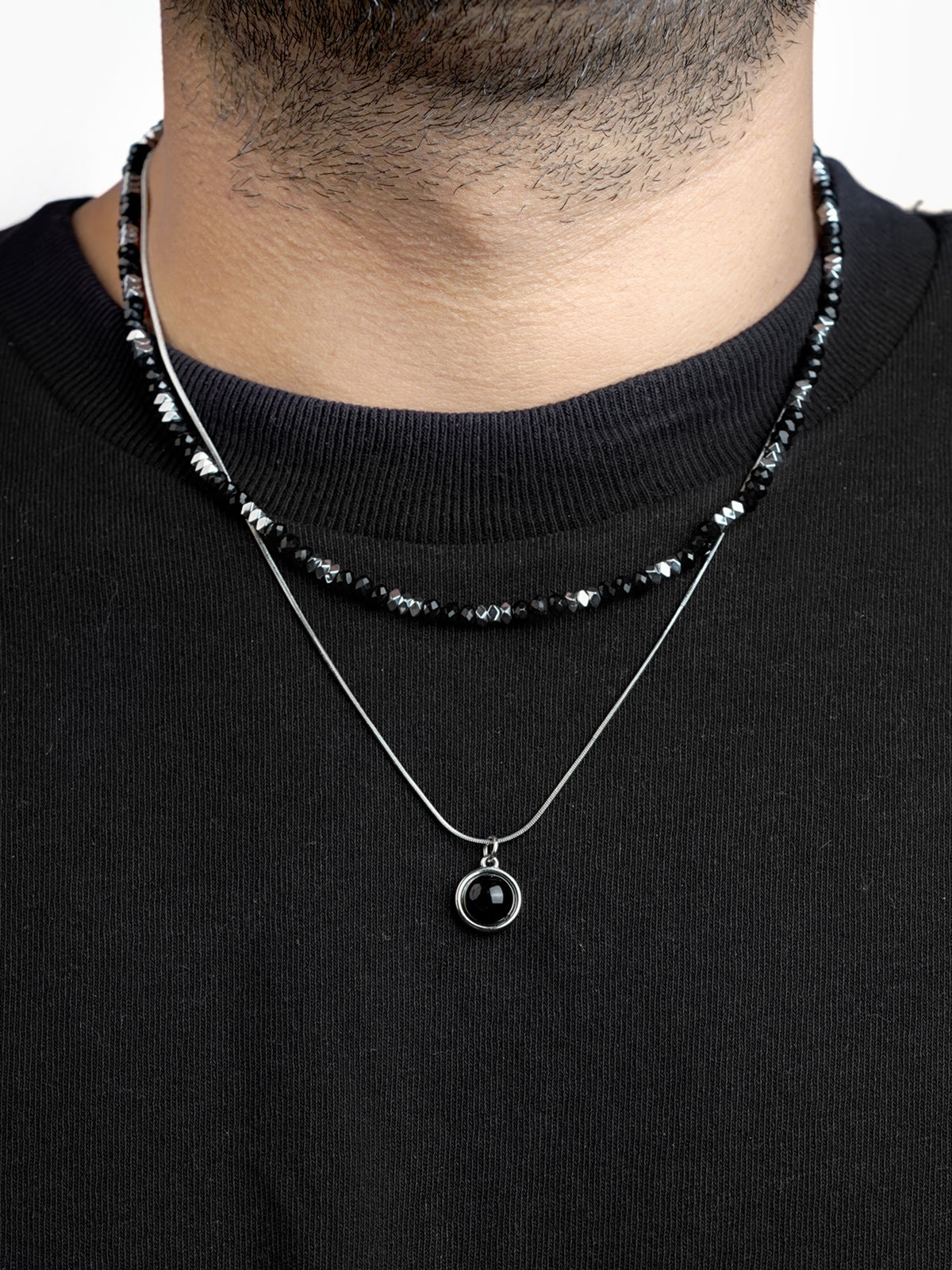 Maelor Beaded Layered Men's Silver Chain Pendant