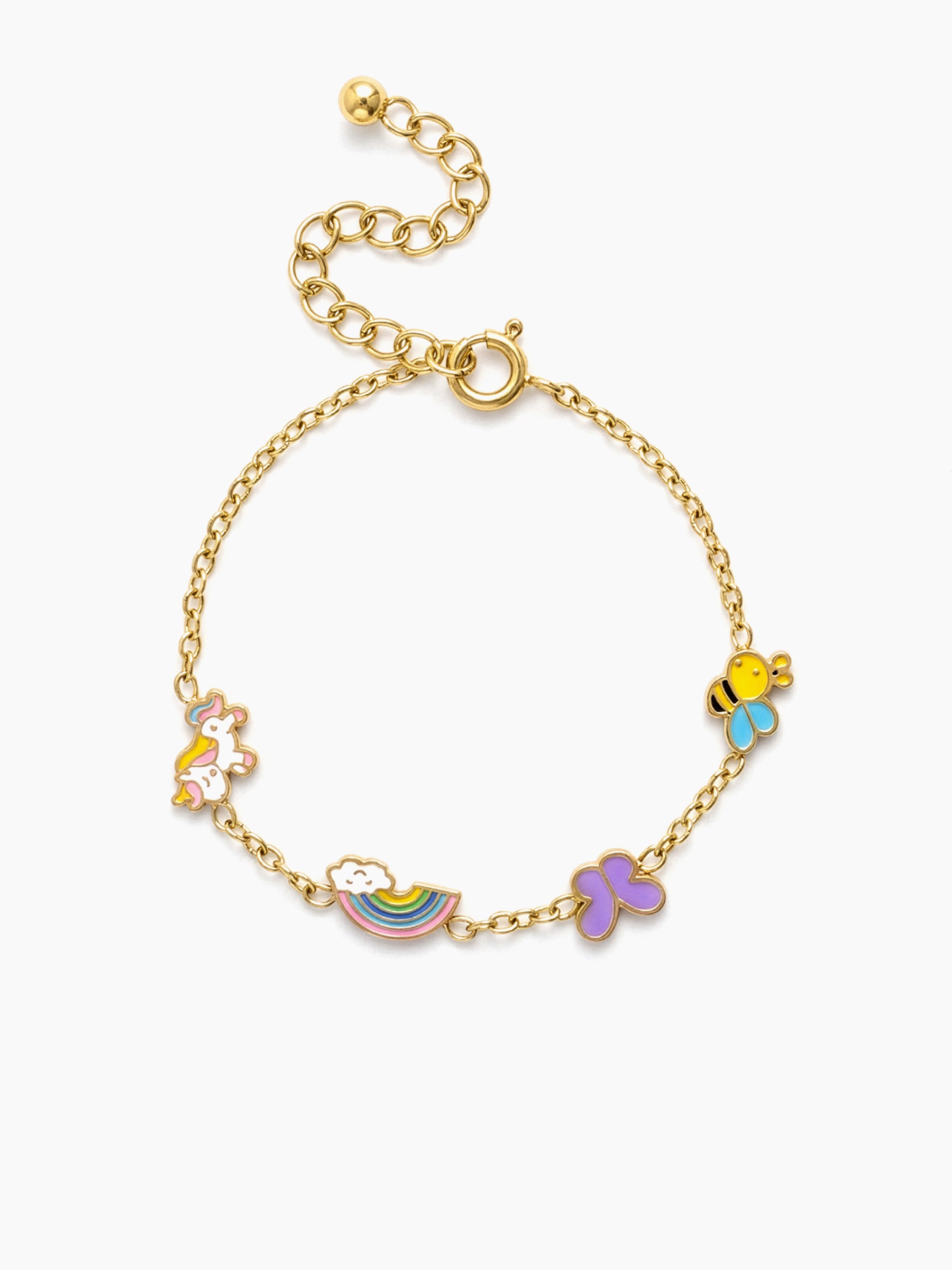 Magic Meadow Rainbow Unicorn Butterfly 18K Gold Plated Kid's Bracelet