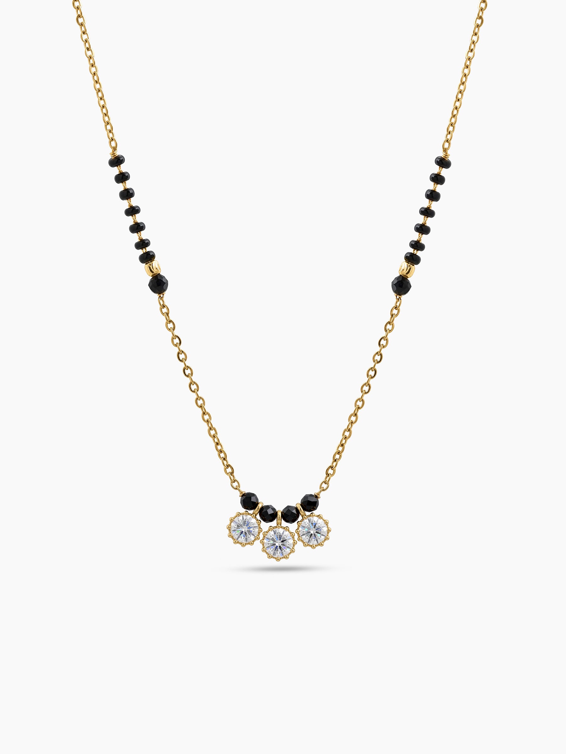 Mahika Trio Diamond Solitaire 18K Gold Plated Women's Chain Pendant Mangalsutra Necklace