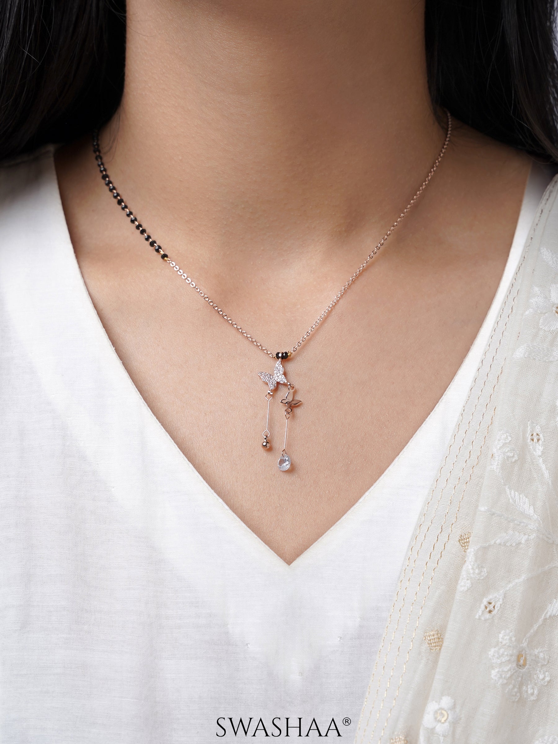 Maithili Butterfly Rosegold Plated Mangalsutra