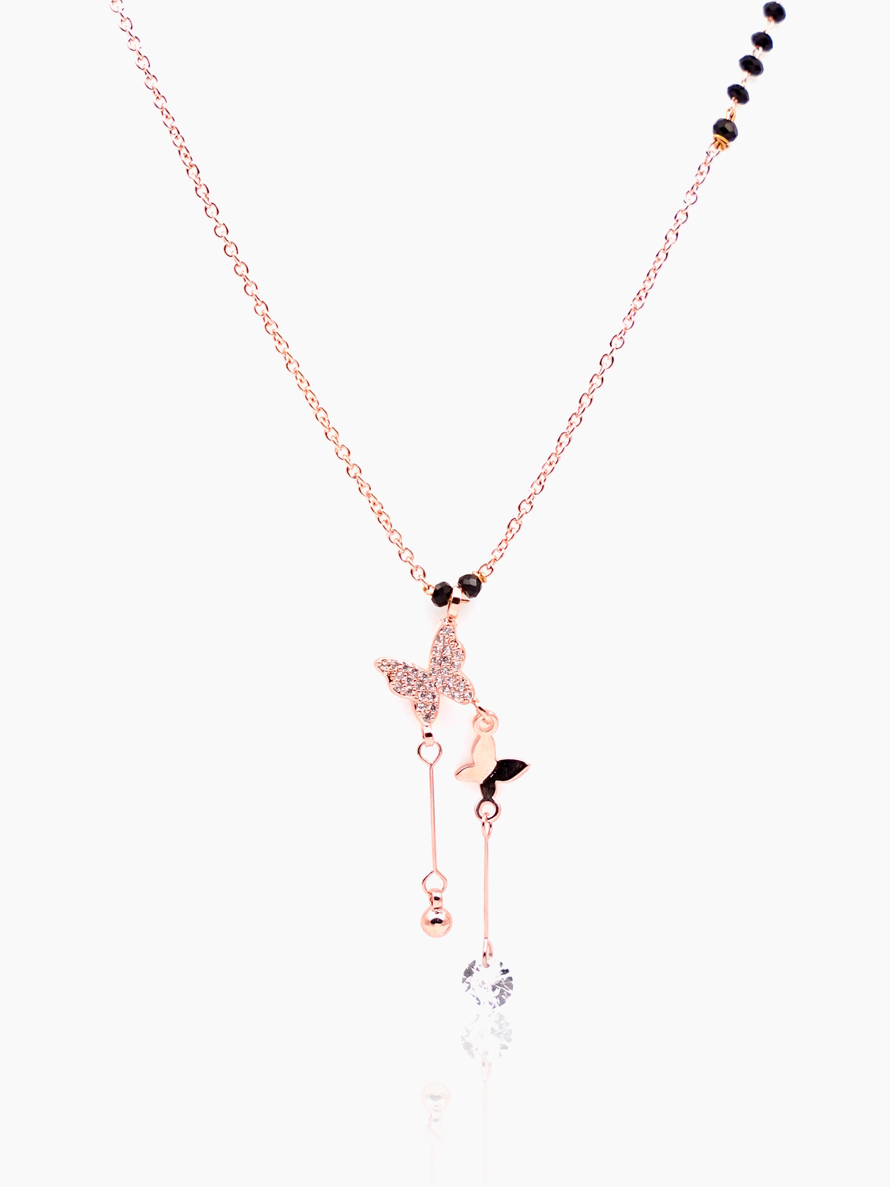 Maithili Butterfly Charm Hanging Diamond Rosegold Plated Pendant Mangalsutra