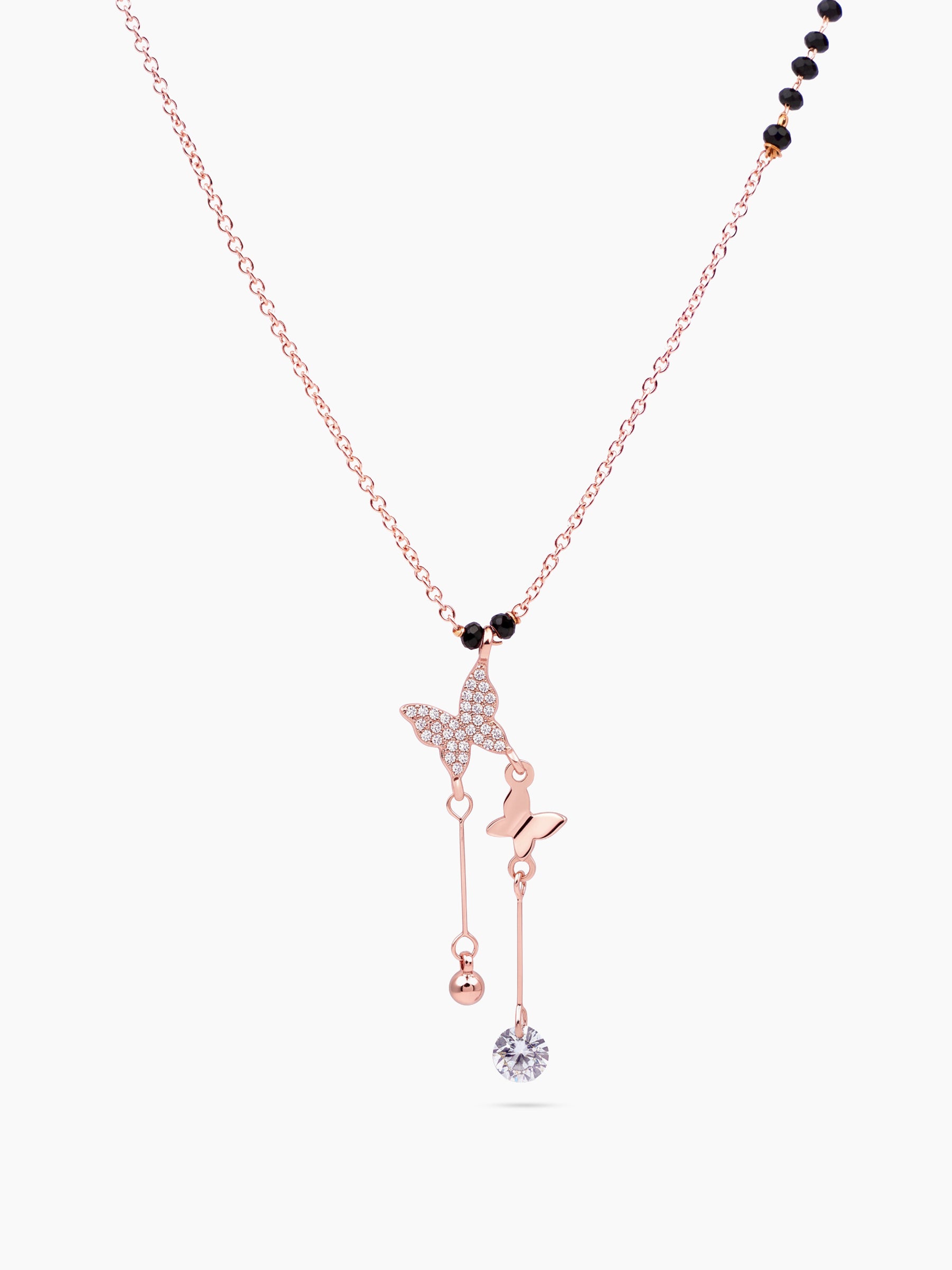 Maithili Butterfly Charm Hanging Diamond Rosegold Plated Pendant Mangalsutra