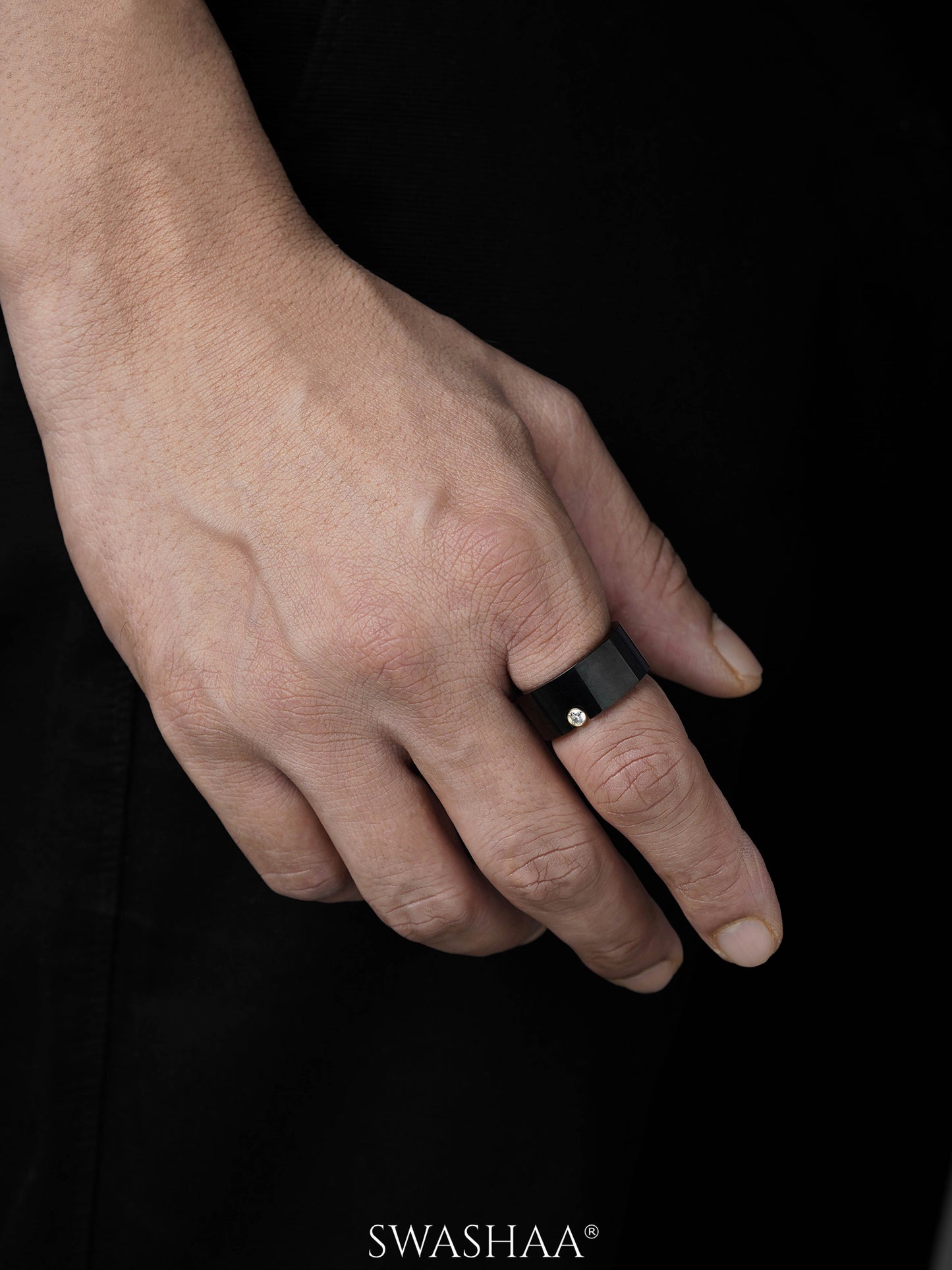 Malcolm Black Silhouette Diamond Band Men's Ring