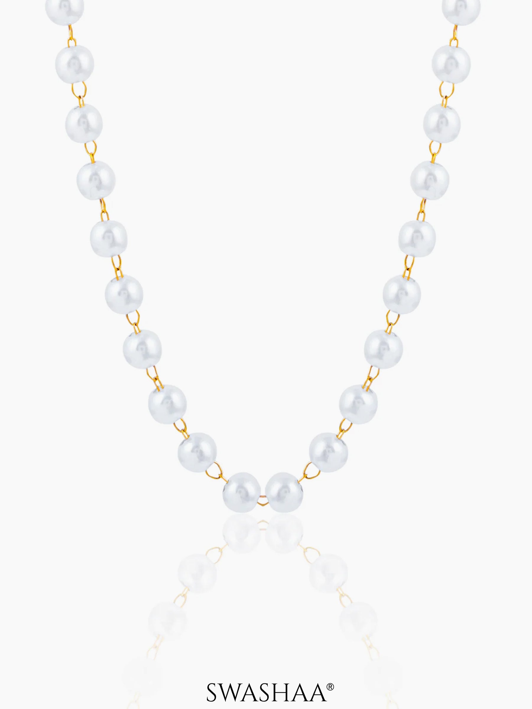 Manarch White Pearls 18K Gold Plated Men's Necklace Chain