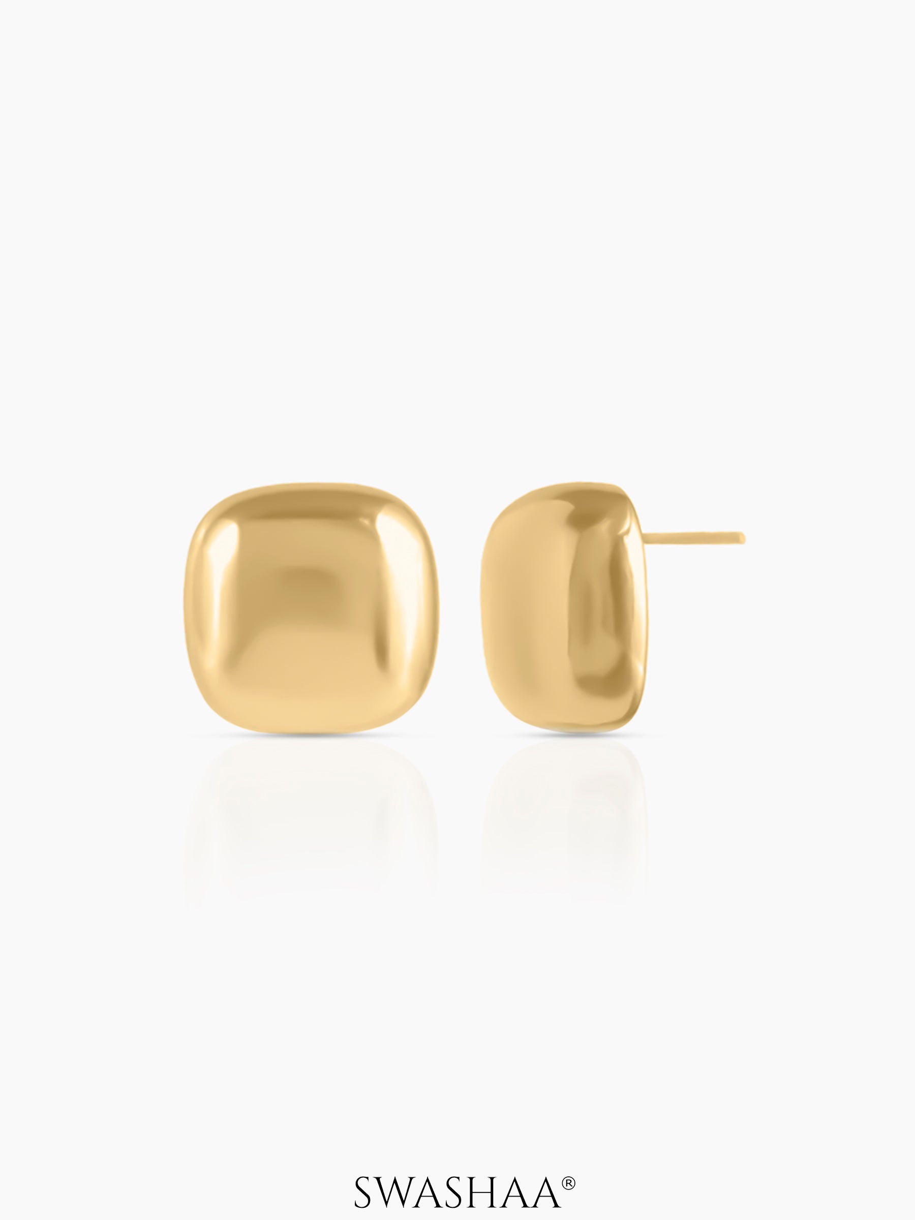 Maple Glossy Square Dome Shaped 18K Gold Plated Stud Earrings