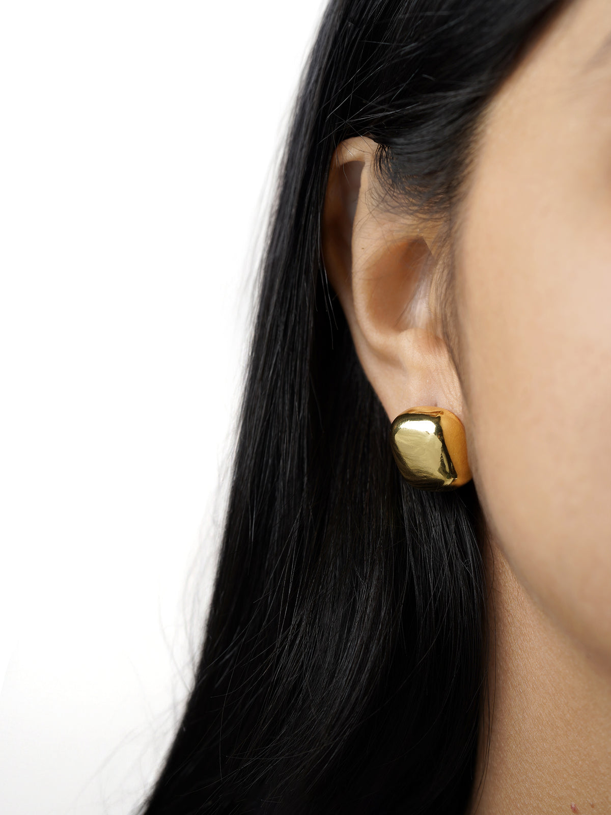 Maple Glossy Square Dome Shaped 18K Gold Plated Stud Earrings