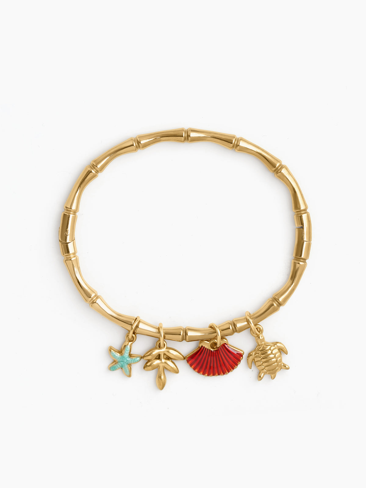 Mariel Starfish,Coral Branch,Shell,Tiny Turtle Charms 18K Gold Tone Plated Women's Band Bracelet