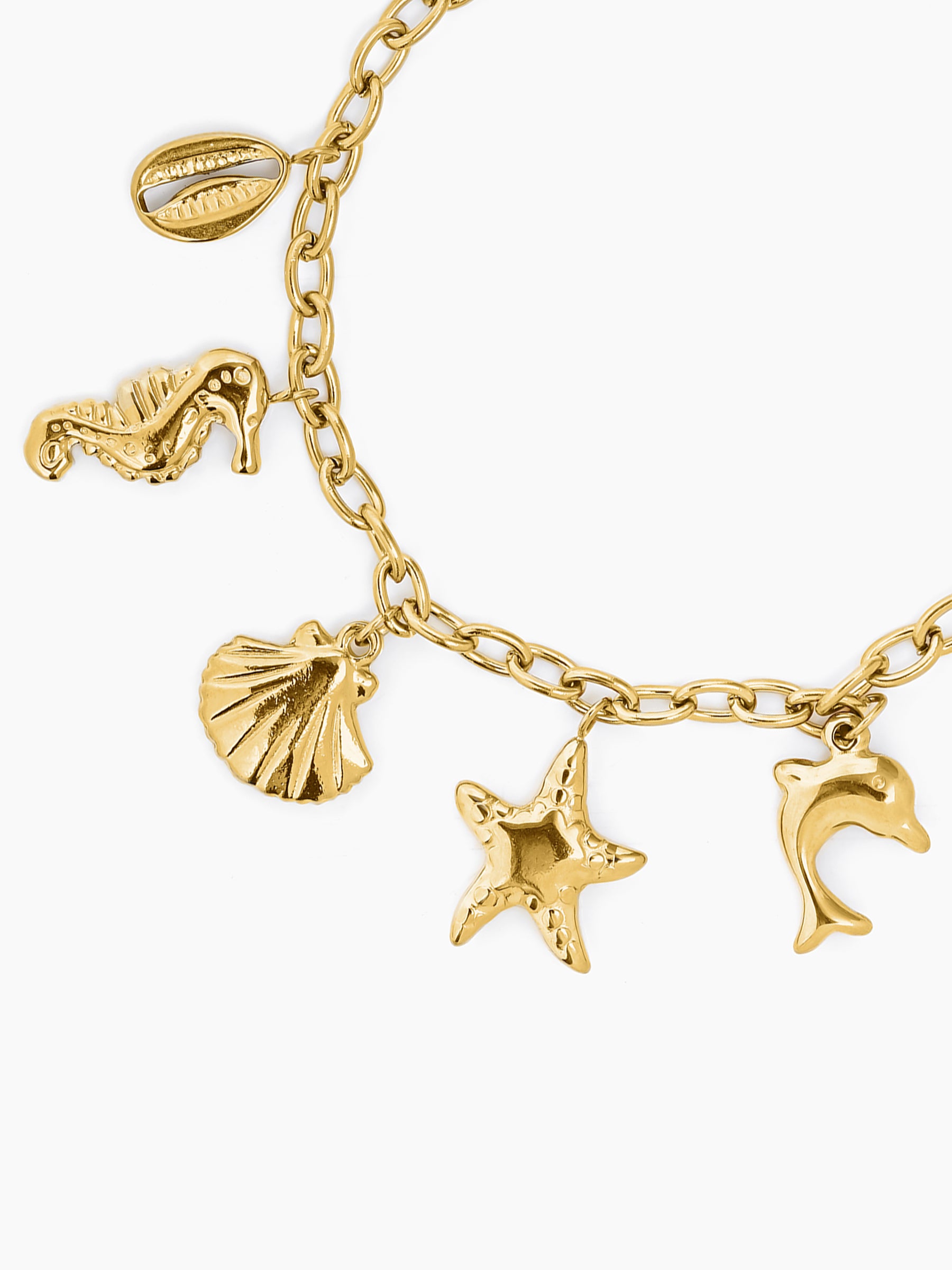 Marilia Ocean Shell Dangling Dolphin Seahorse Beach Charms Loose Chain Bracelet