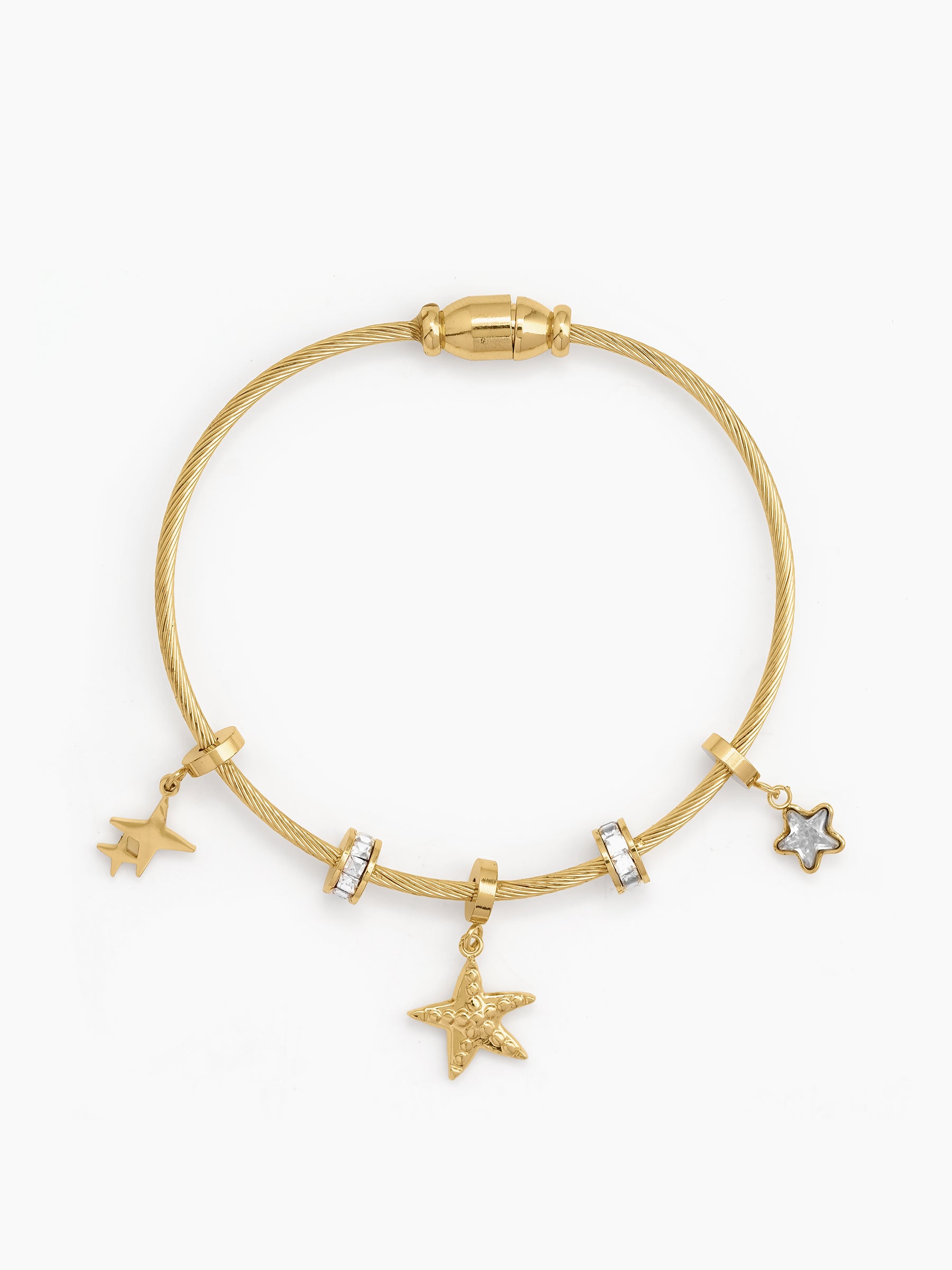 Marita Diamond Star Fish Charms 18K Gold Plated Women's Solid Band Bracelet