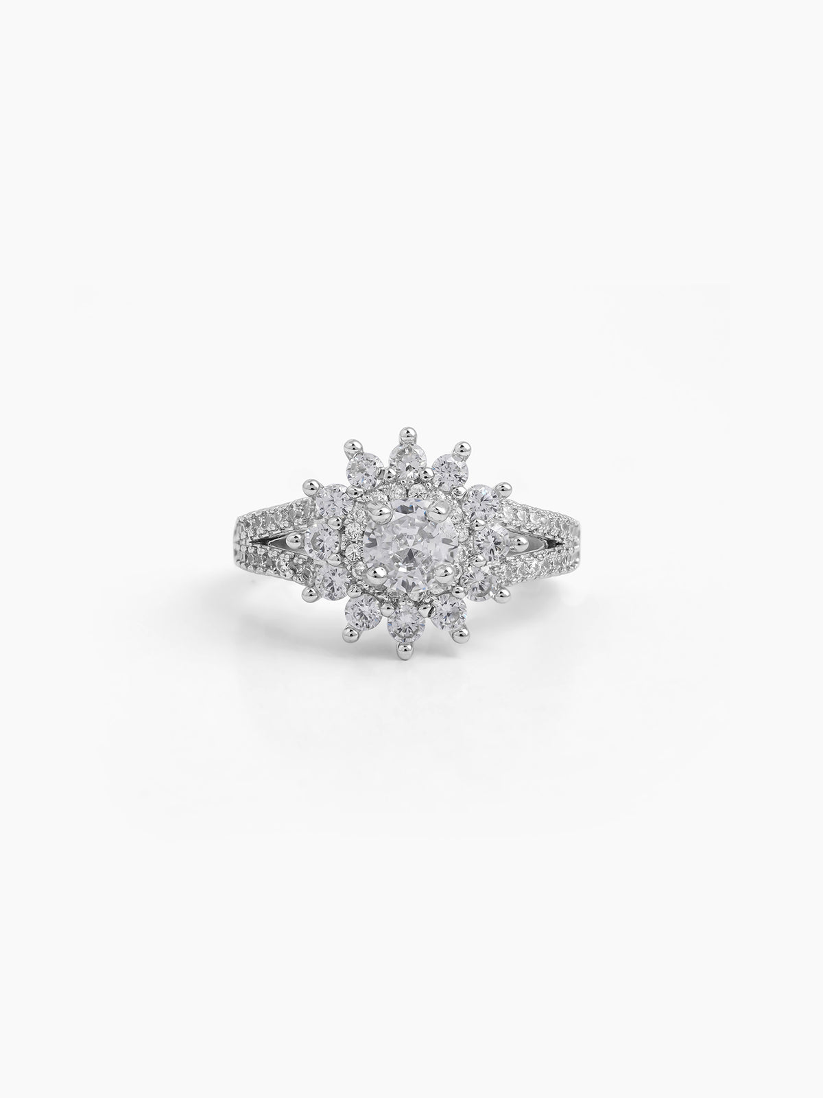 Marivelle Flora Sun Round Silver Diamond Solitaire Women's Ring