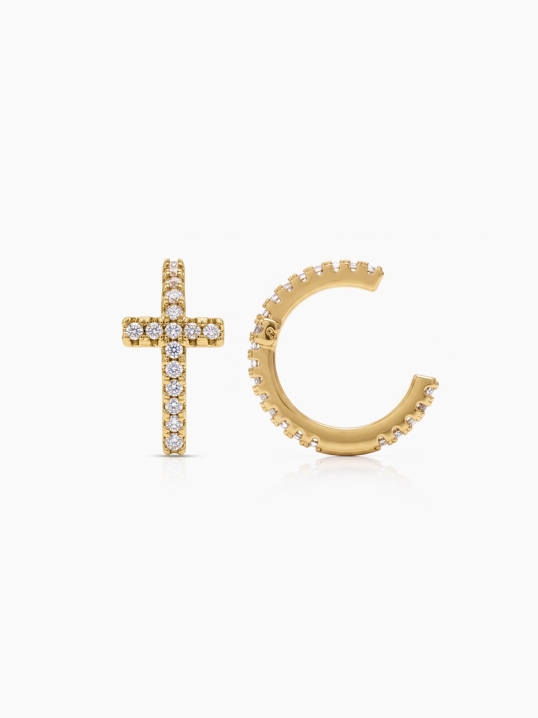 Marlow Diamond Cross 18K Gold Plated Women's Ear Cuffs