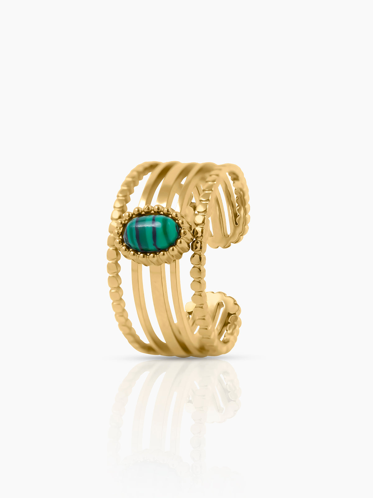 Maro Multiple Bands Emerald Green Stone 18K Gold Plated Ring