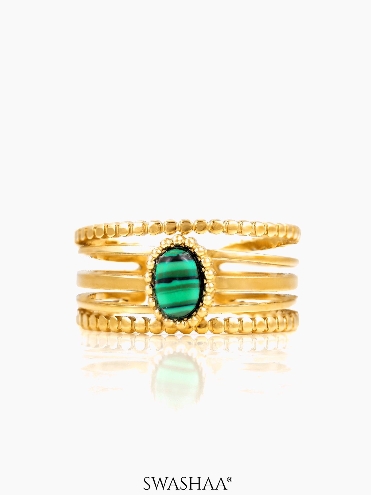 Maro Multiple Bands Emerald Green Stone 18K Gold Plated Ring