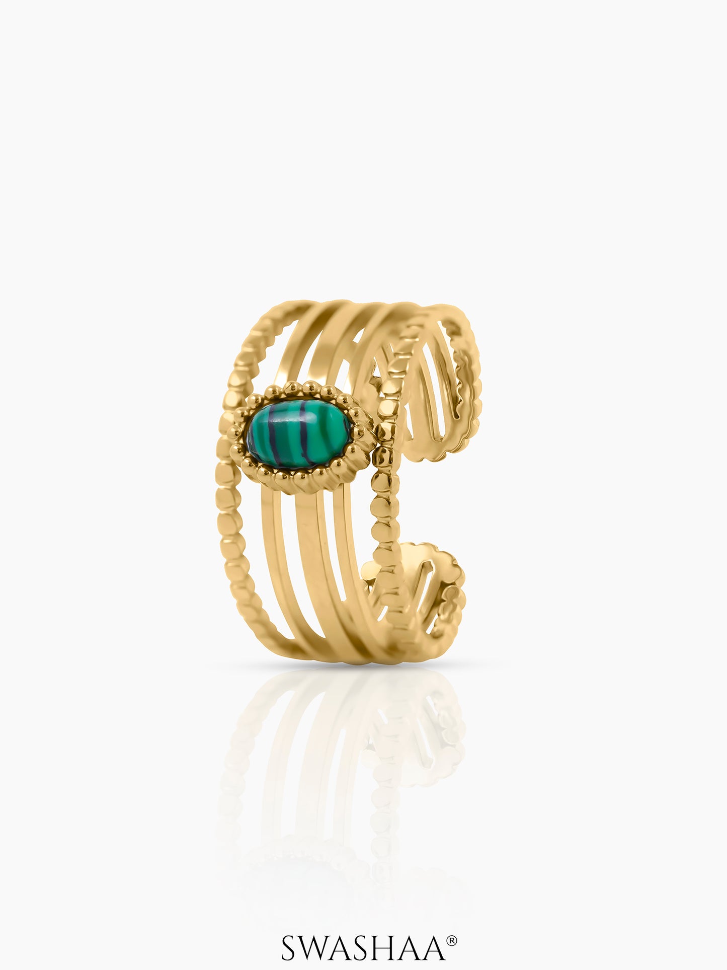Maro Multiple Bands Emerald Green Stone 18K Gold Plated Ring