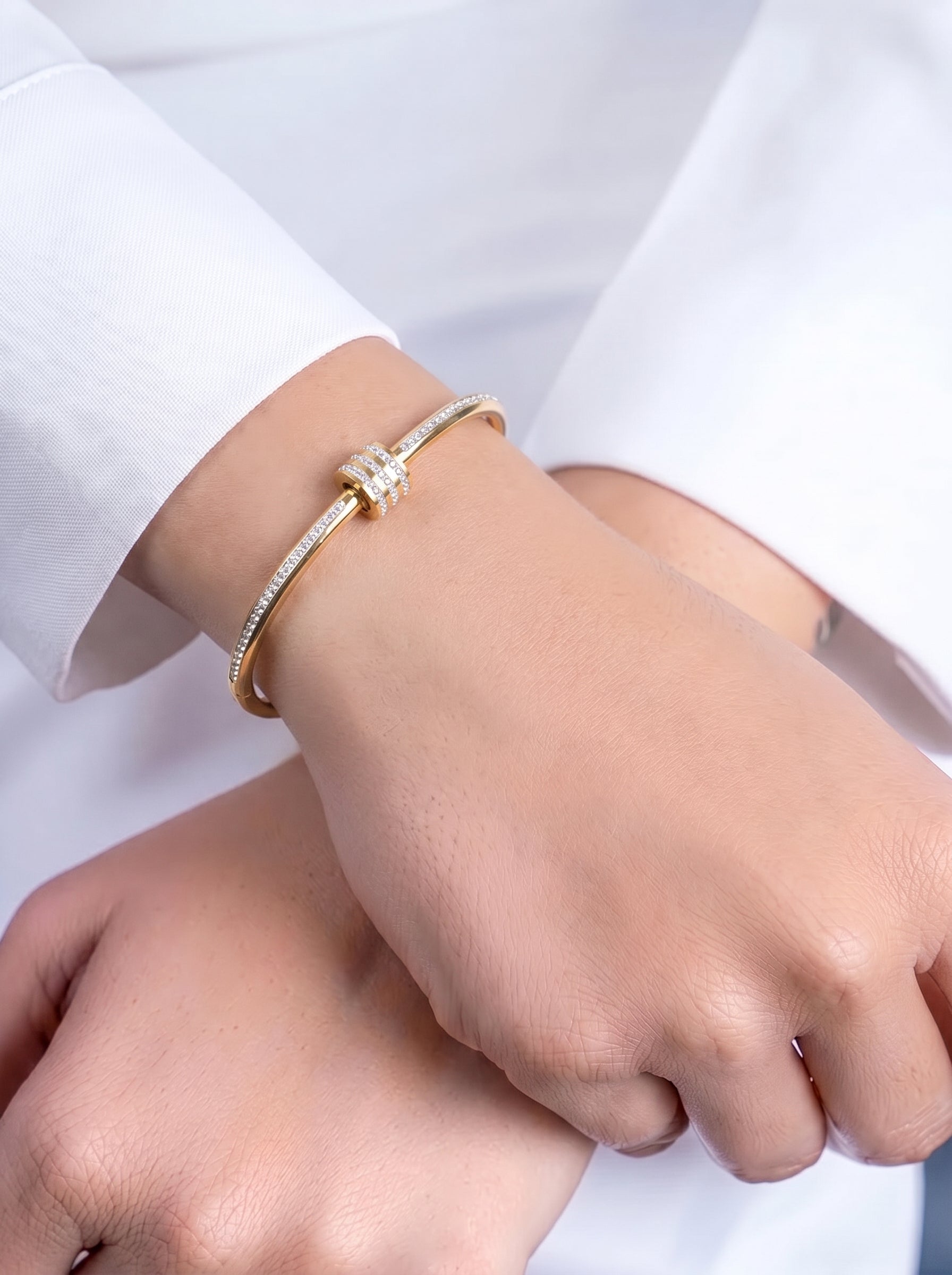 Marola Knot Loop Diamond Solitaire 18K Gold Plated Women's Solid Band Bracelet