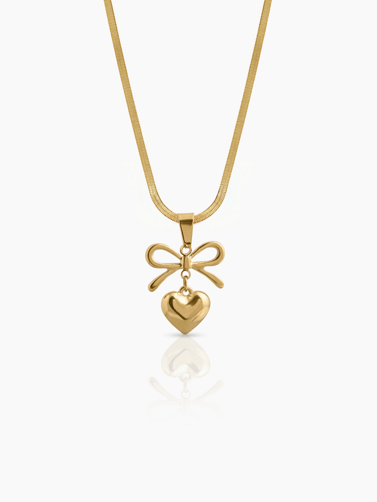 Marvella Bow Heart 18k Gold Plated Women's Chain Pendant Necklace