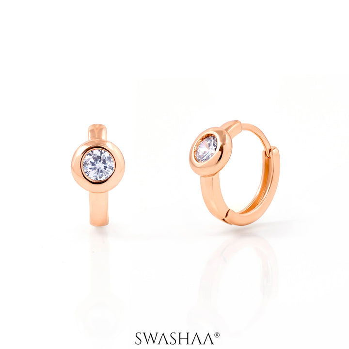 Mary Solitaire Rosegold Plated Hoop Earrings