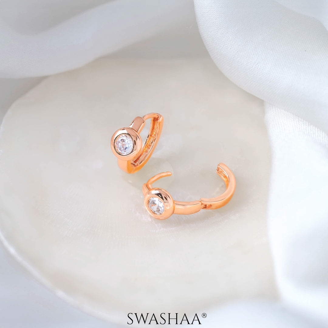 Mary Solitaire Rosegold Plated Hoop Earrings