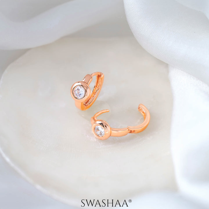 Mary Solitaire Rosegold Plated Hoop Earrings