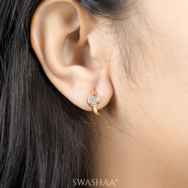 Mary Solitaire Rosegold Plated Hoop Earrings