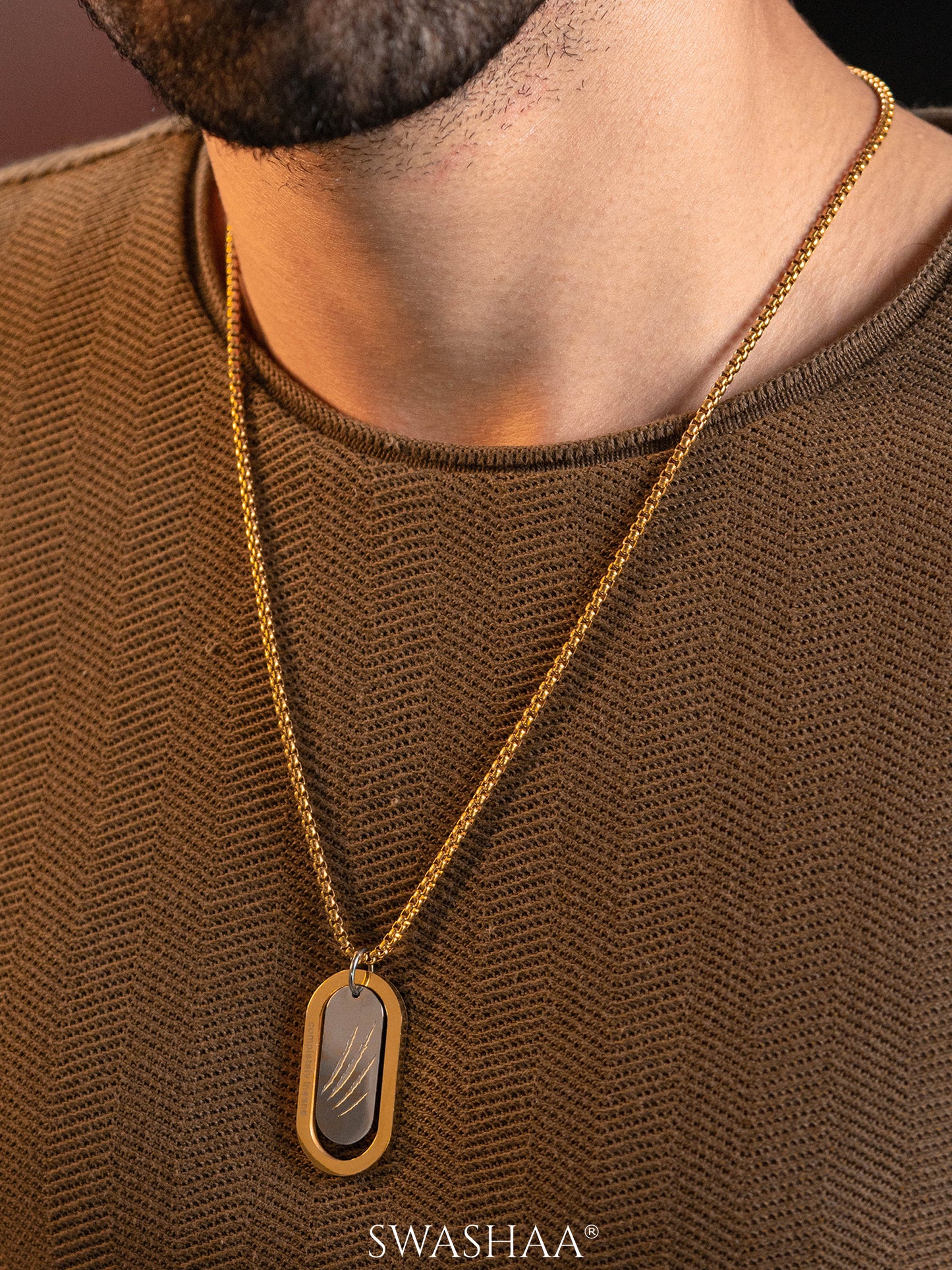 Matej Dog Tag Claw Mark 18K Gold Plated Men's Chain Pendant