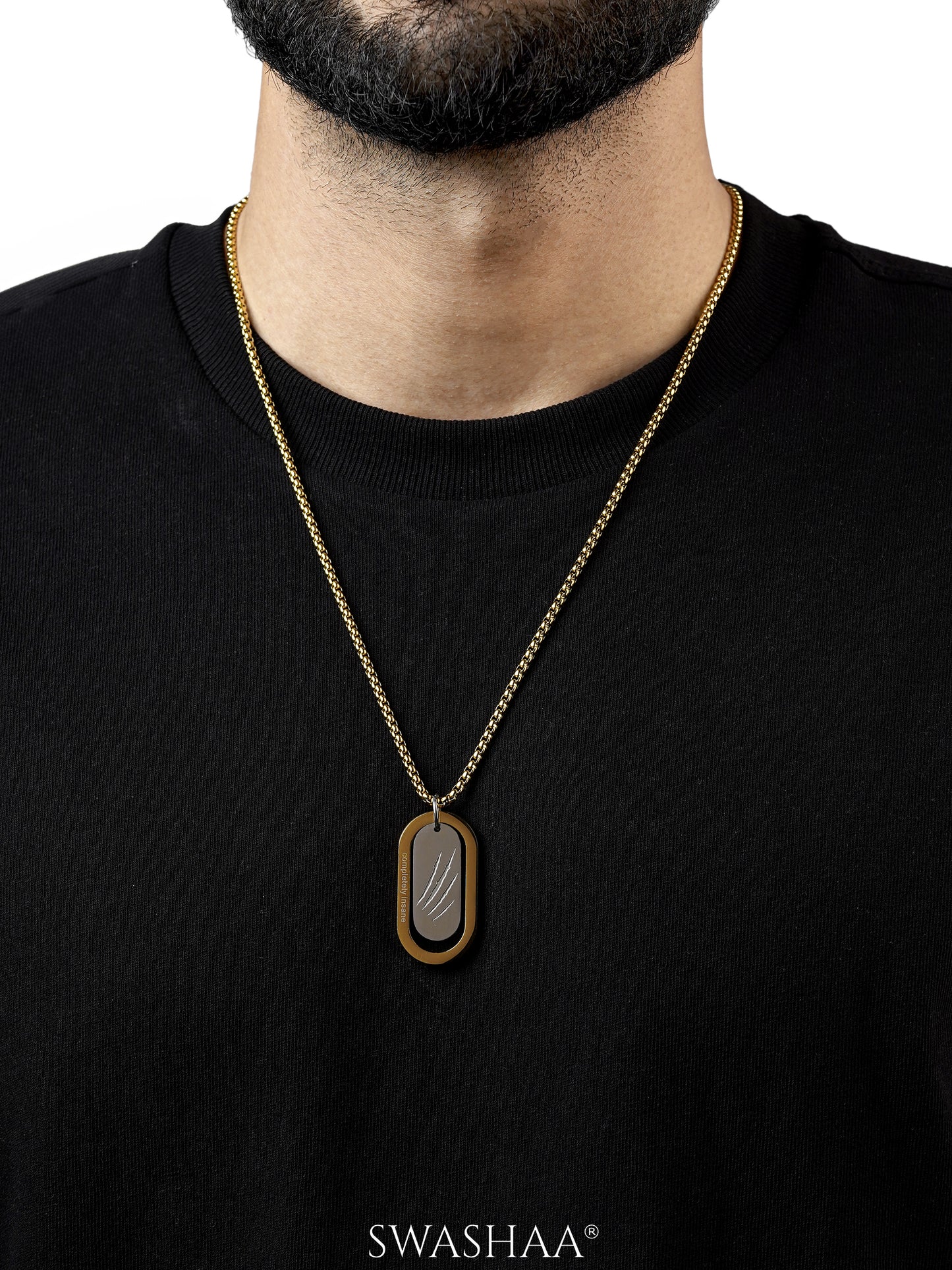 Matej Dog Tag Claw Mark 18K Gold Plated Men's Chain Pendant