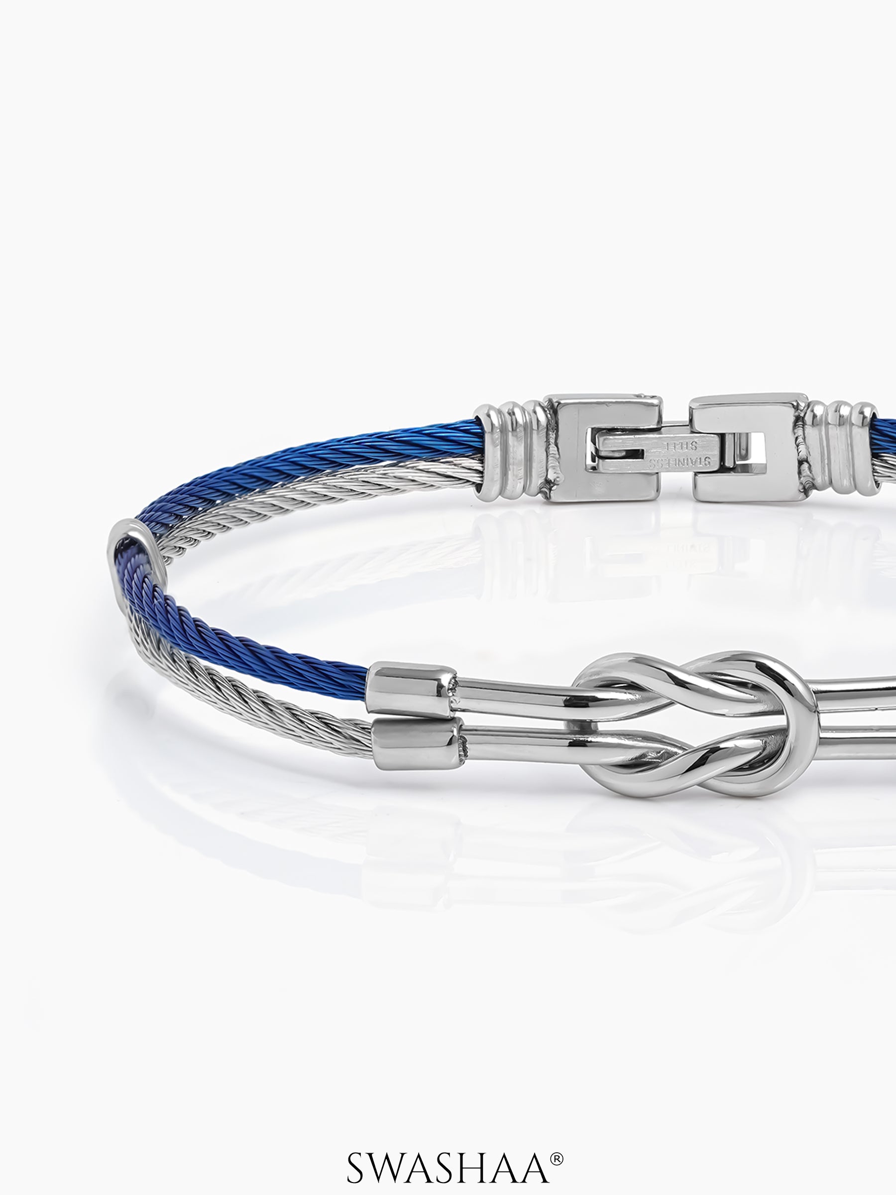 Maven Knot Motif Silver Blue Wired Men's Bracelet
