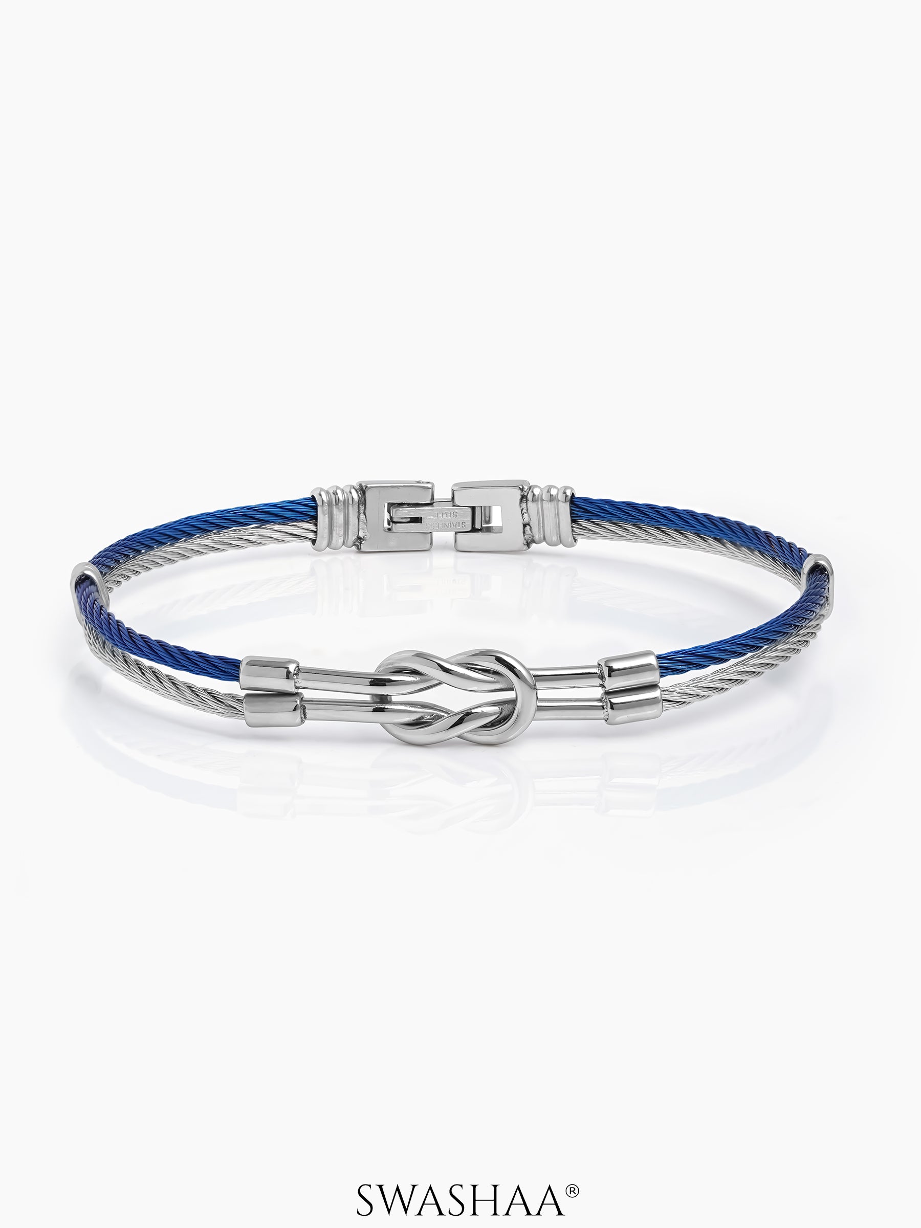 Maven Knot Motif Silver Blue Wired Men's Bracelet