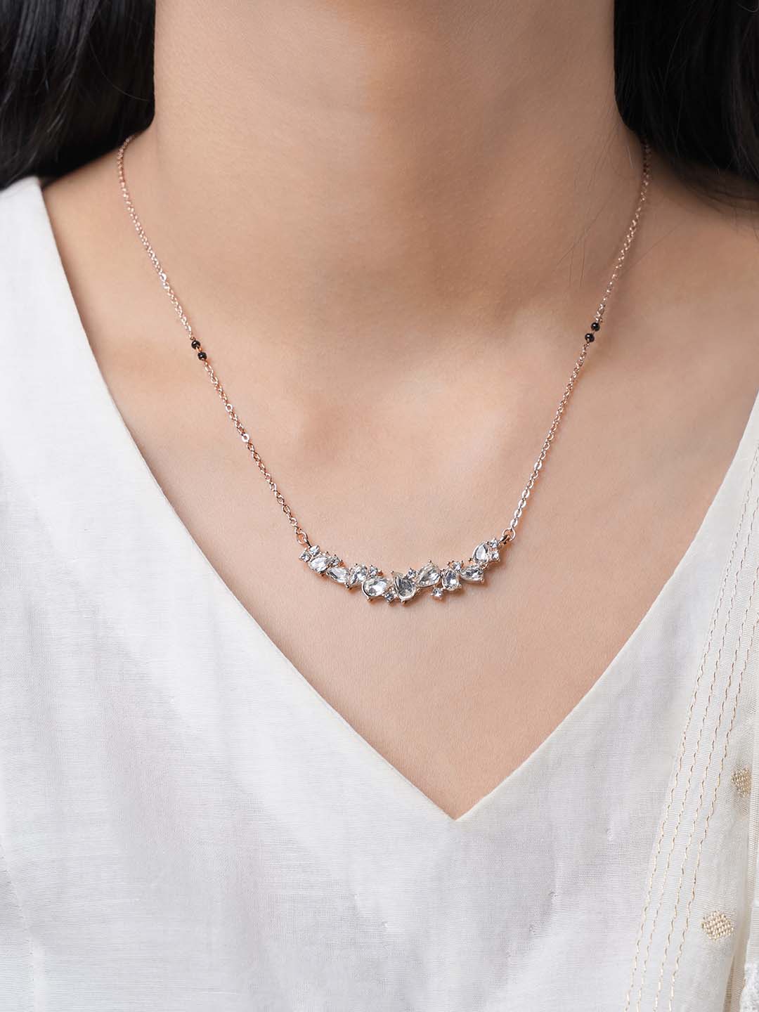 Meera Shimmering Diamond Crystals Rosegold Plated Mangalsutra