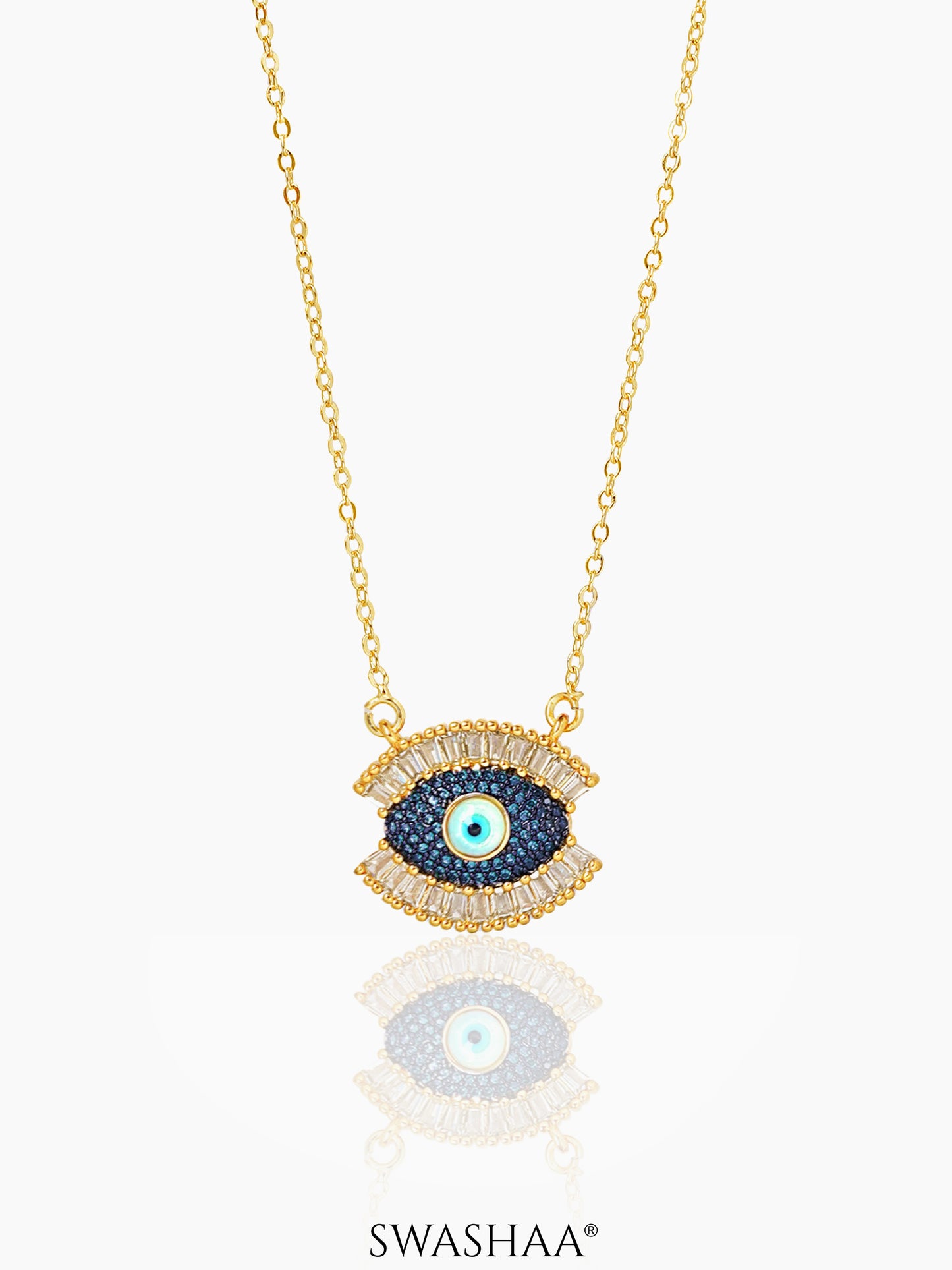 Meesha Evil Eye Charm Blue 18k Gold Plated Necklace