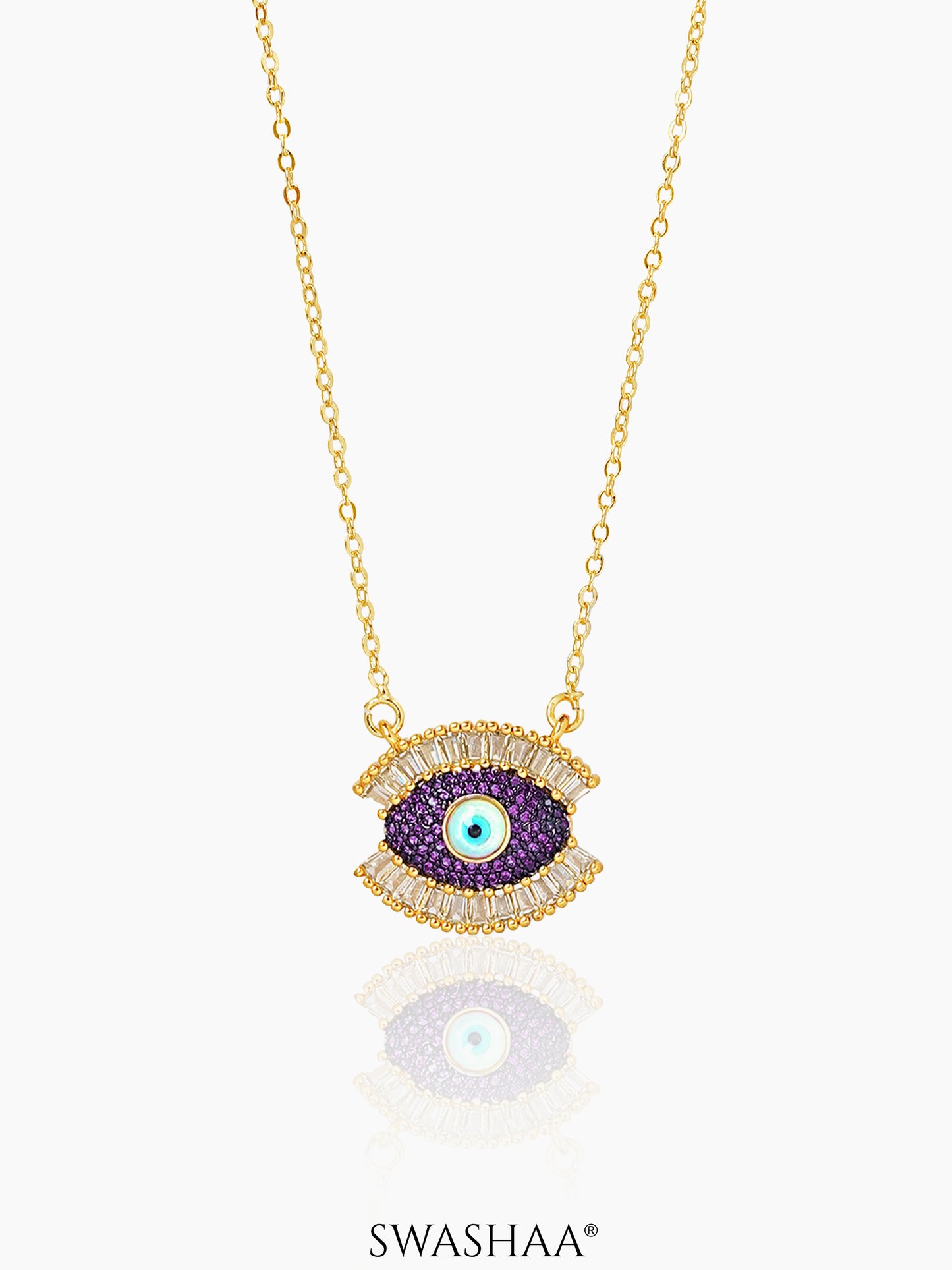 Meesha Evil Eye Charm Wine 18k Gold Plated Necklace