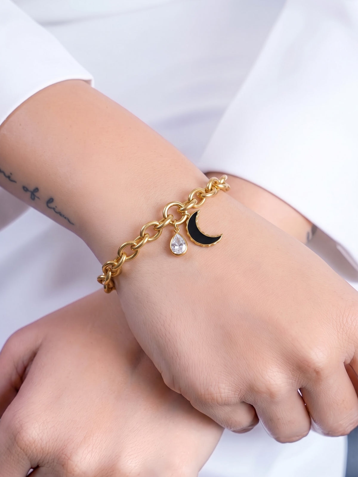 Meeza Moon Pear Diamond Charm 18K Gold Plated Women's Chain Loose Bracelets