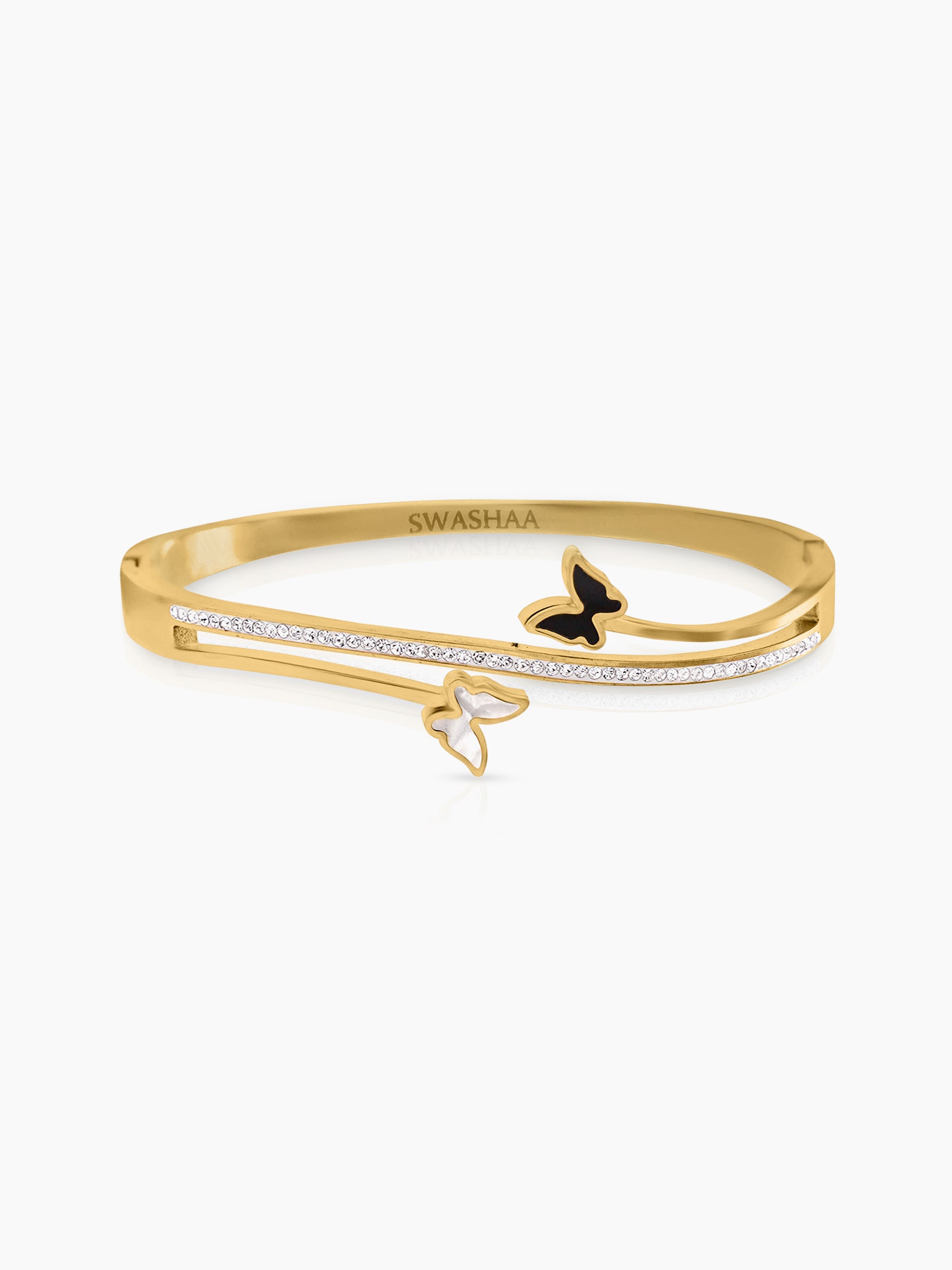 Meghan Black White Butterfly Charm Diamond 18K Gold Plated Bracelet
