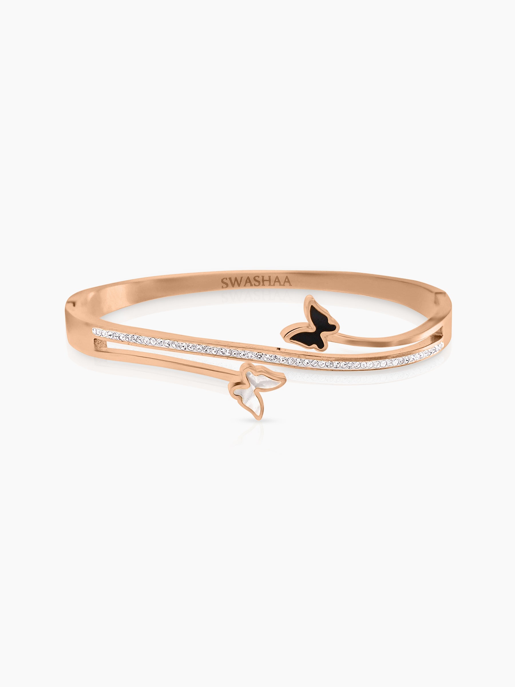 Meghan Black White Butterfly Charm Diamond Rosegold Plated Bracelet