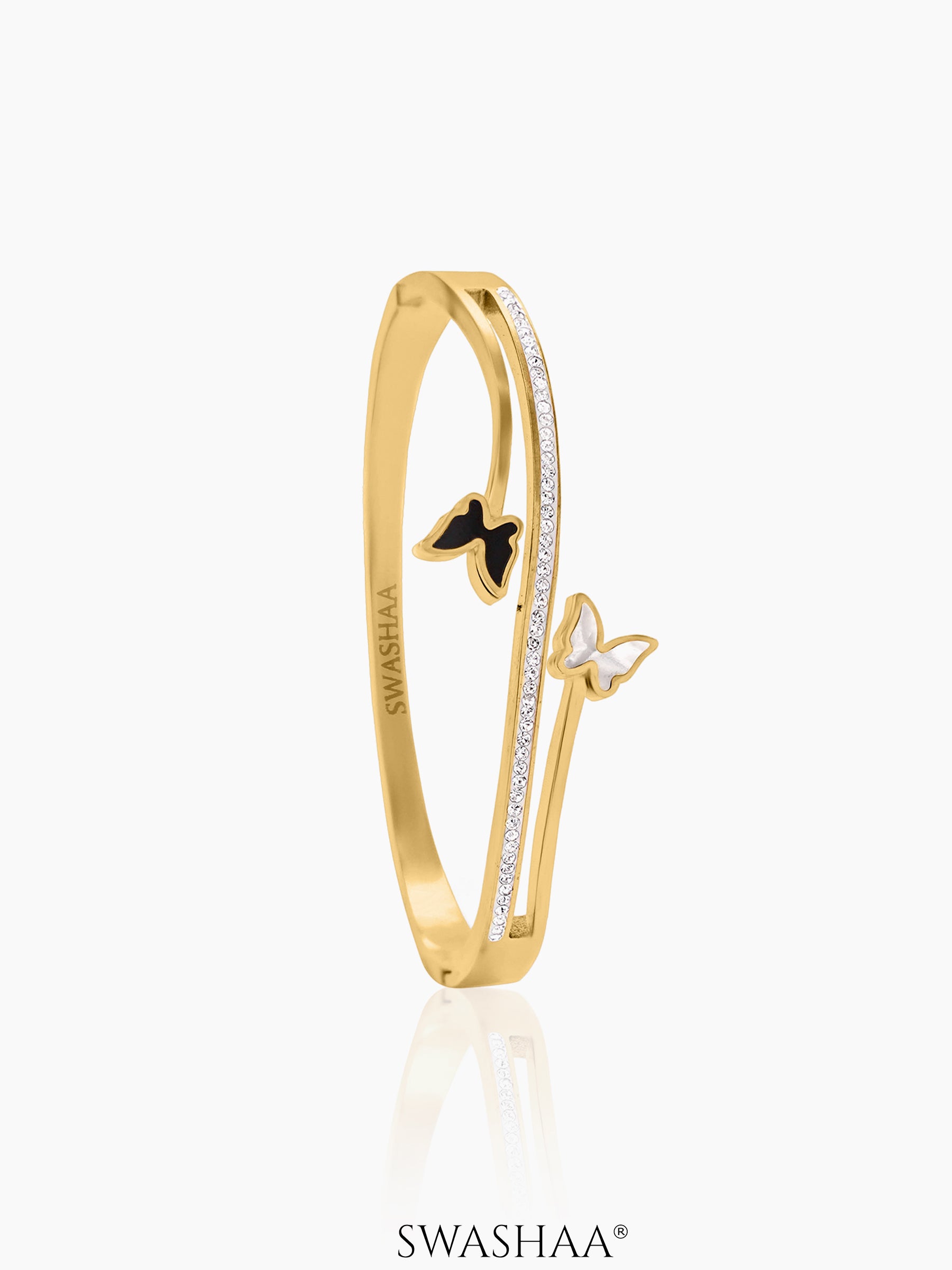 Meghan Black White Butterfly Charm Diamond 18K Gold Plated Bracelet